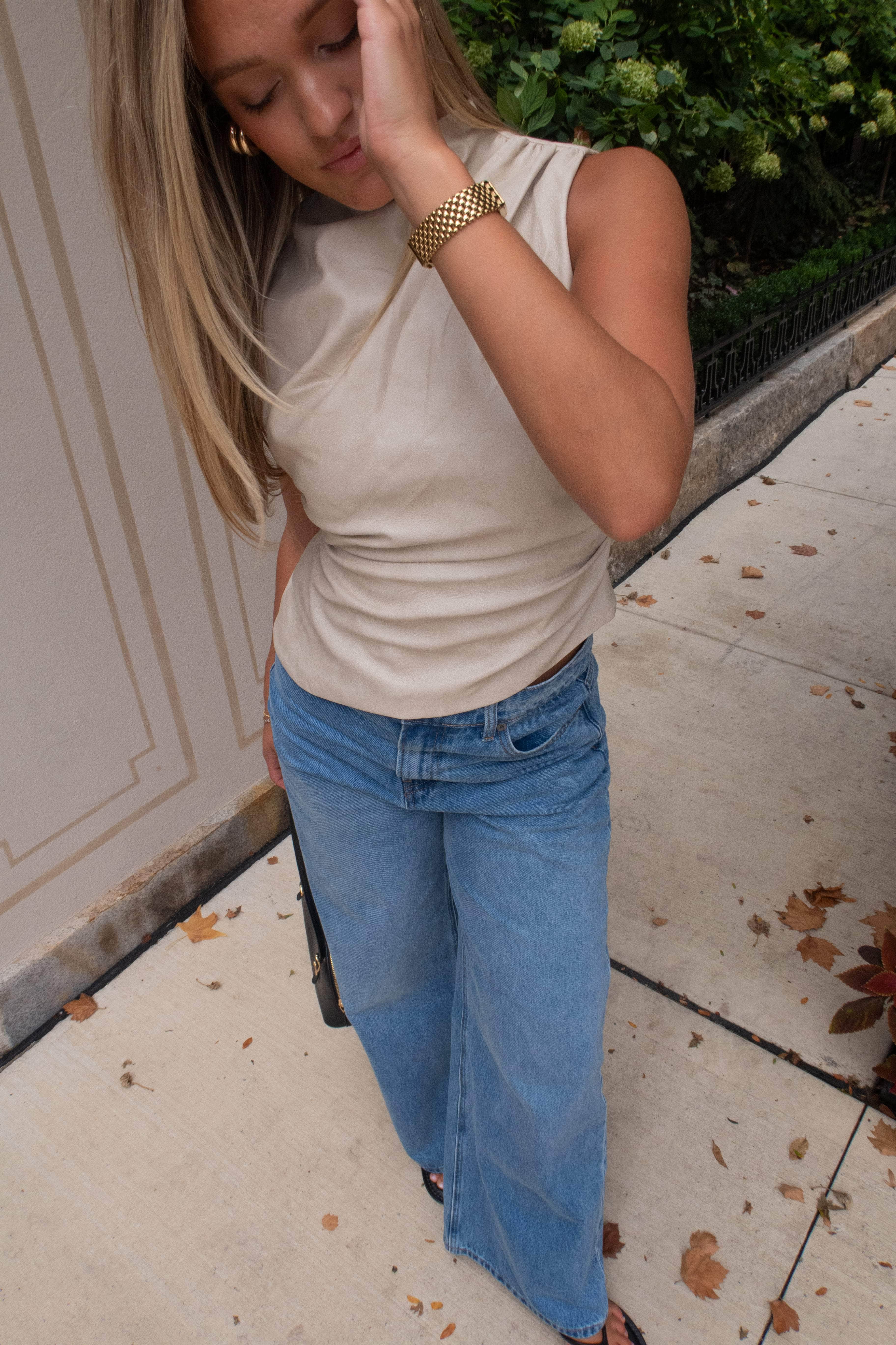 Beige Distressed Leather Top - Image 5