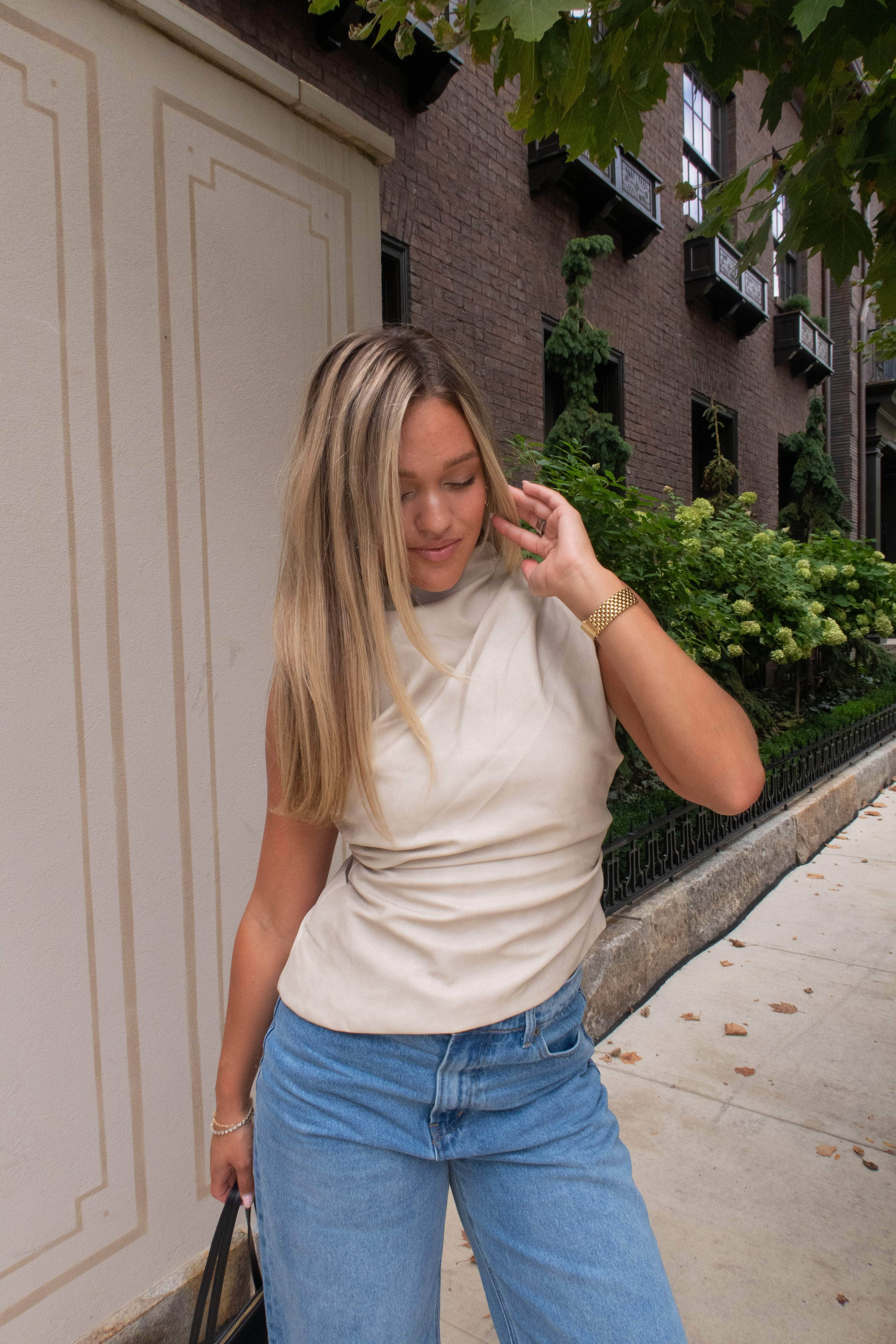 Beige Distressed Leather Top - Image 8