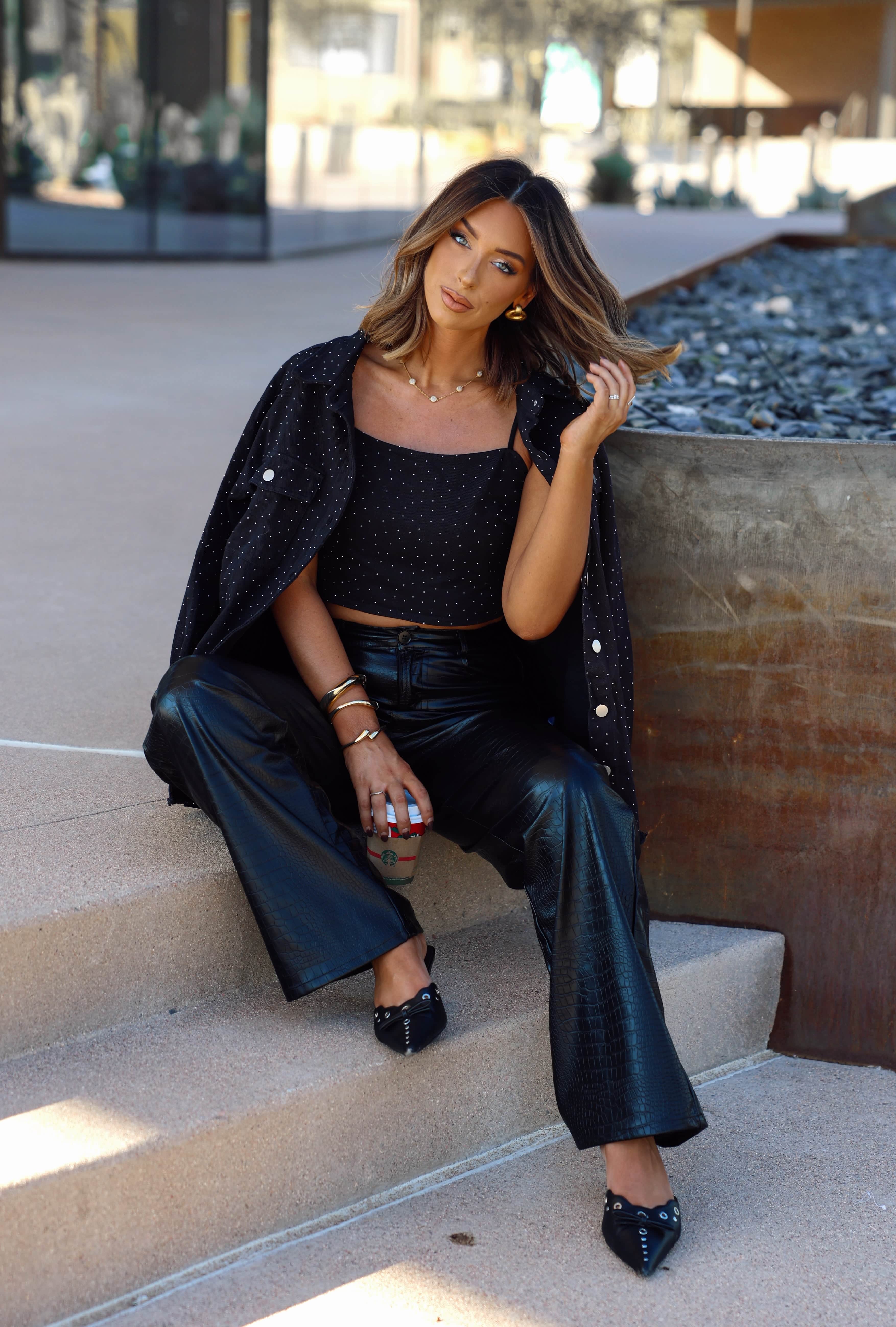 Black Rhinestone Crop Tank - Image 5