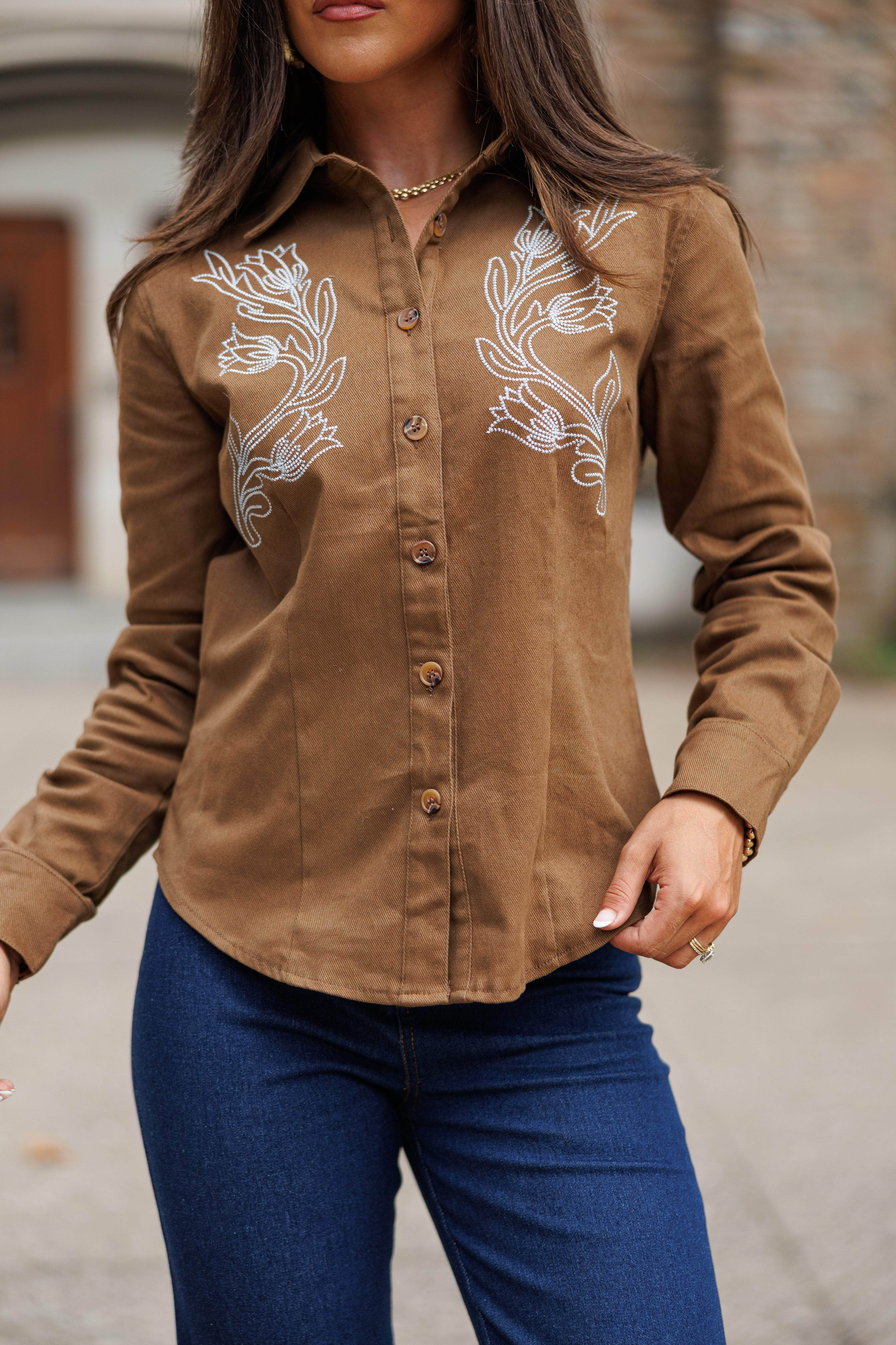 Brown Button Down Western Top - Image 4