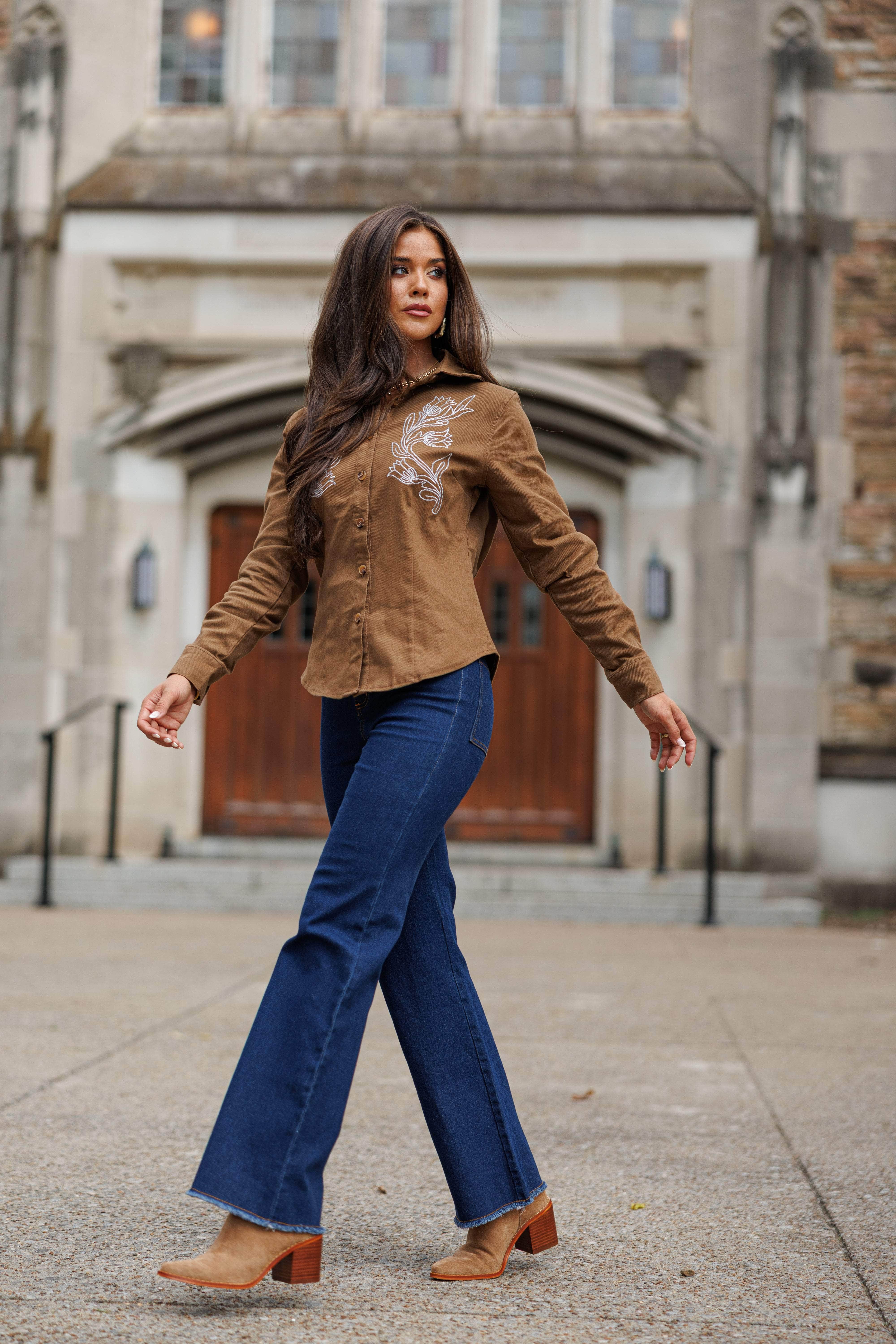 Brown Button Down Western Top - Image 5