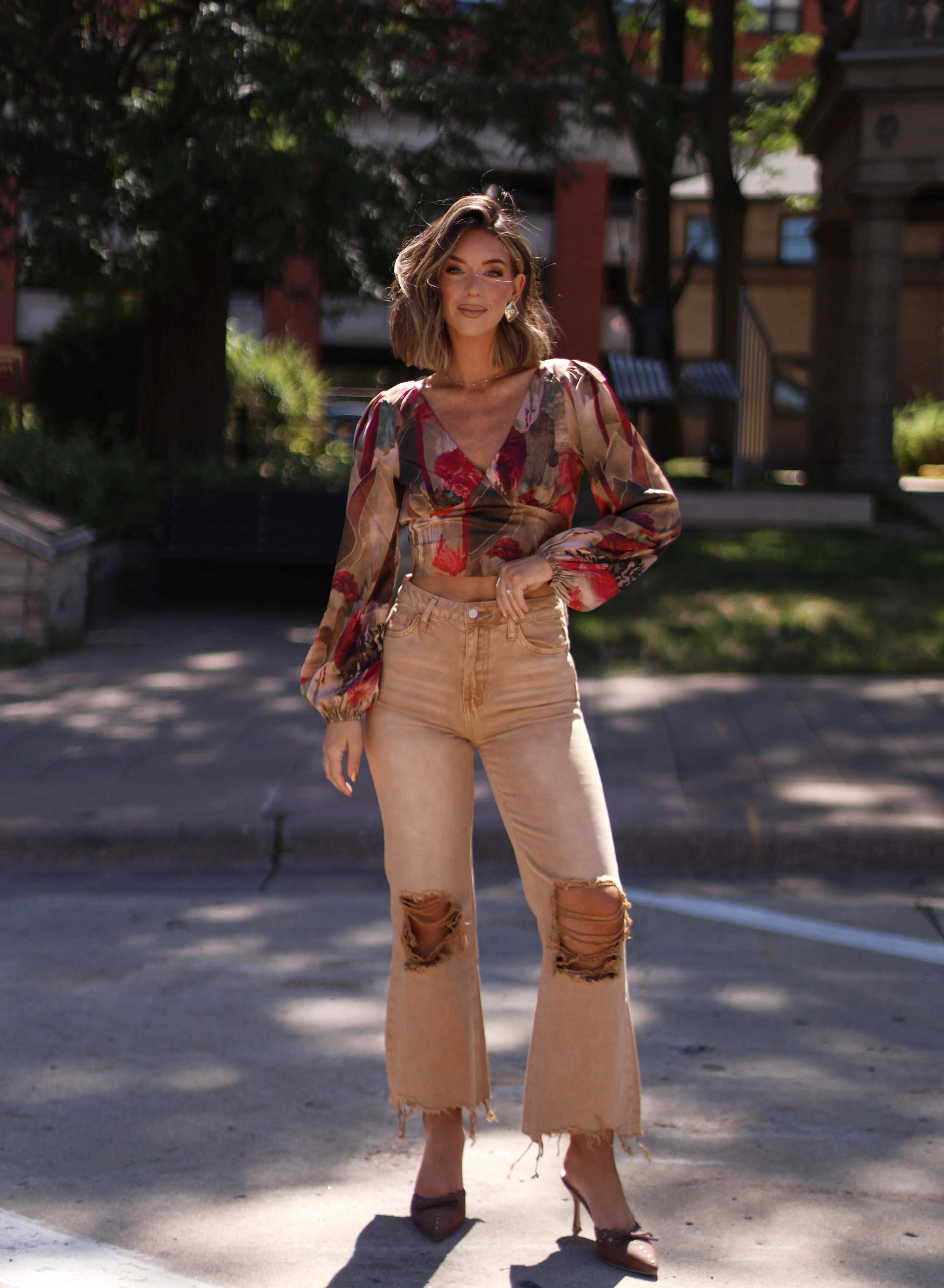 Brown Crop Flare Denim - Image 4