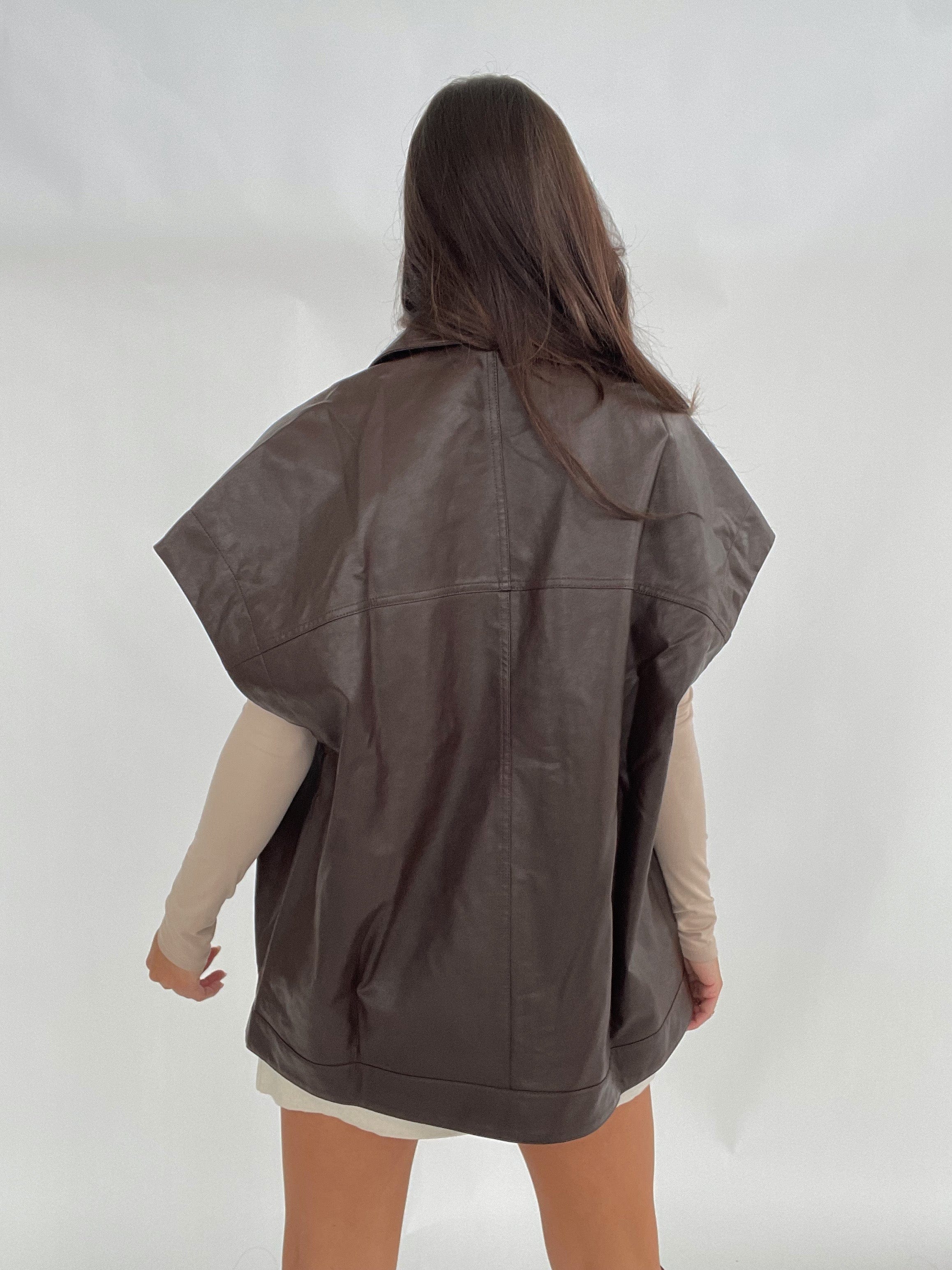 Brown Oversized Leather Vest - Image 3