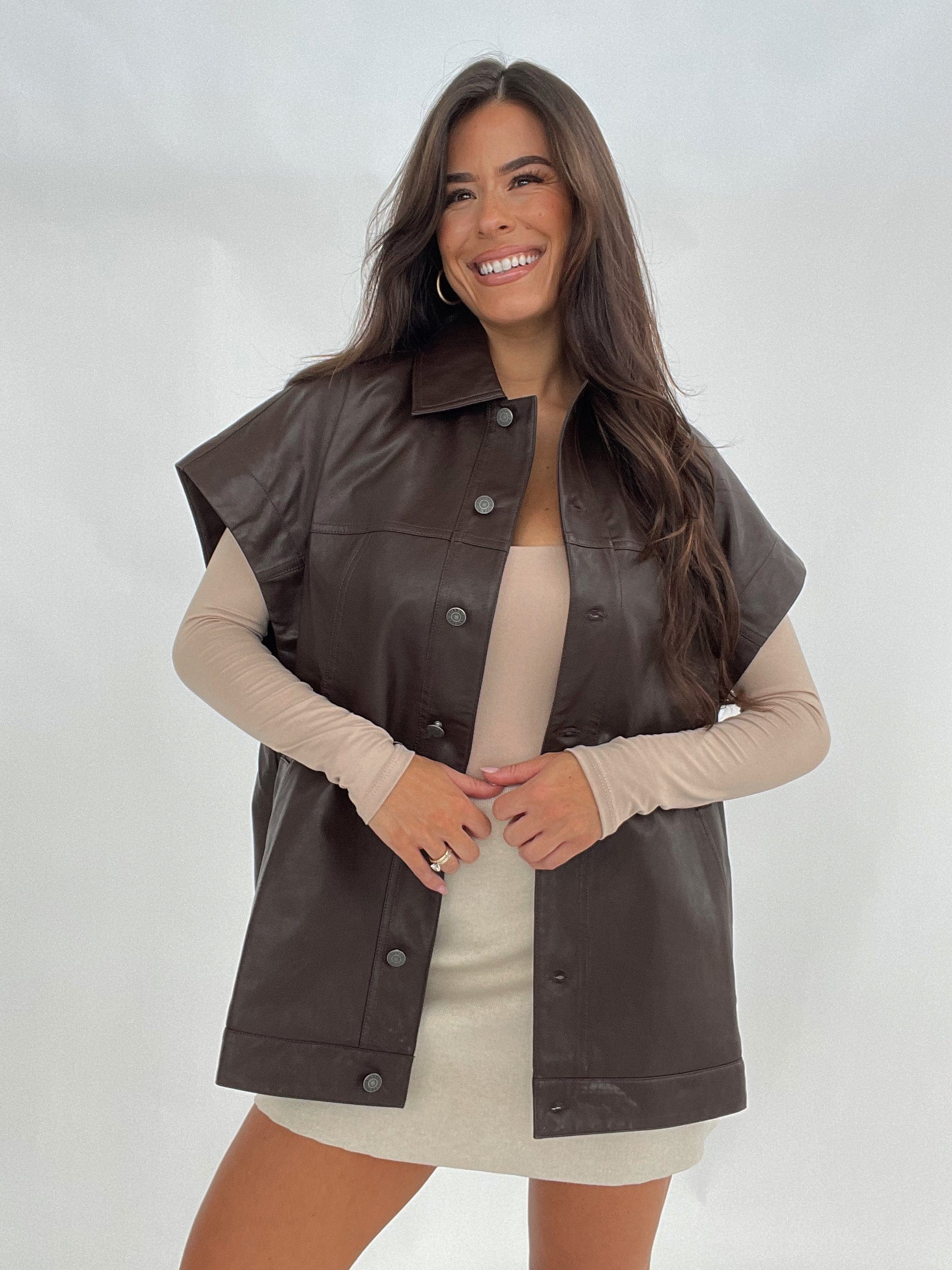 Brown Oversized Leather Vest - Image 4