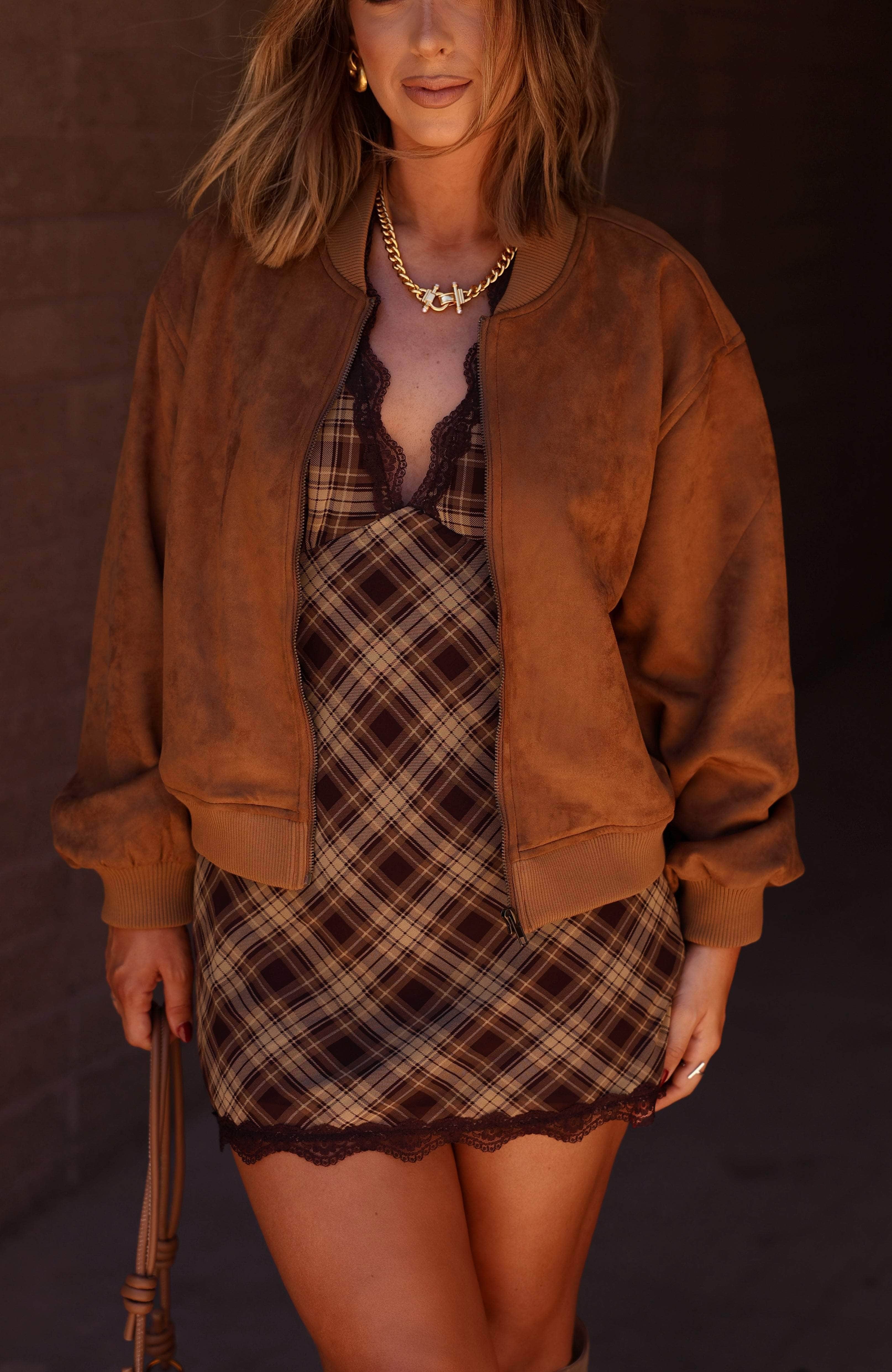 Brown Suede Bomber Jacket - Image 2