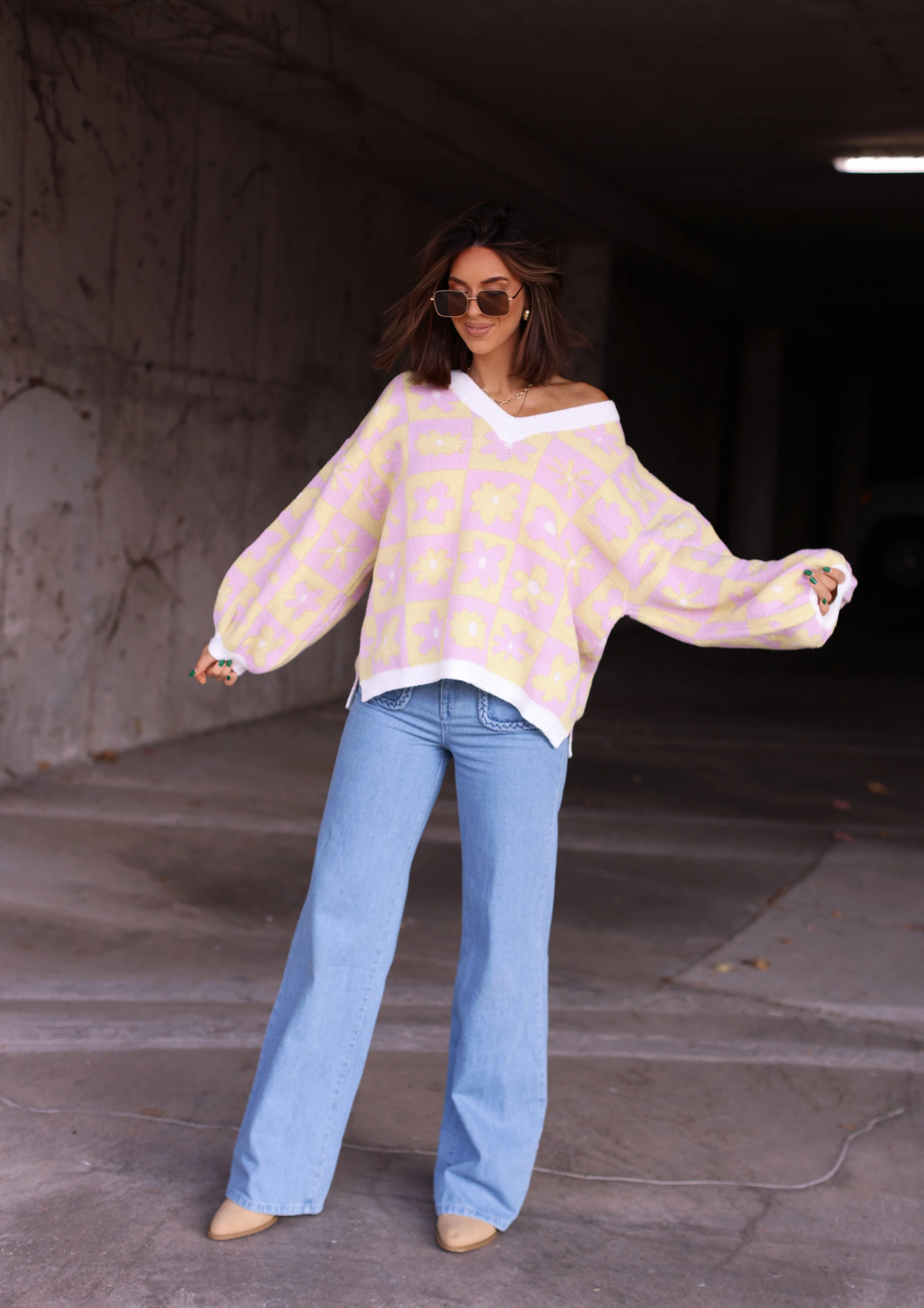 Checkered Floral Sweater - Image 5
