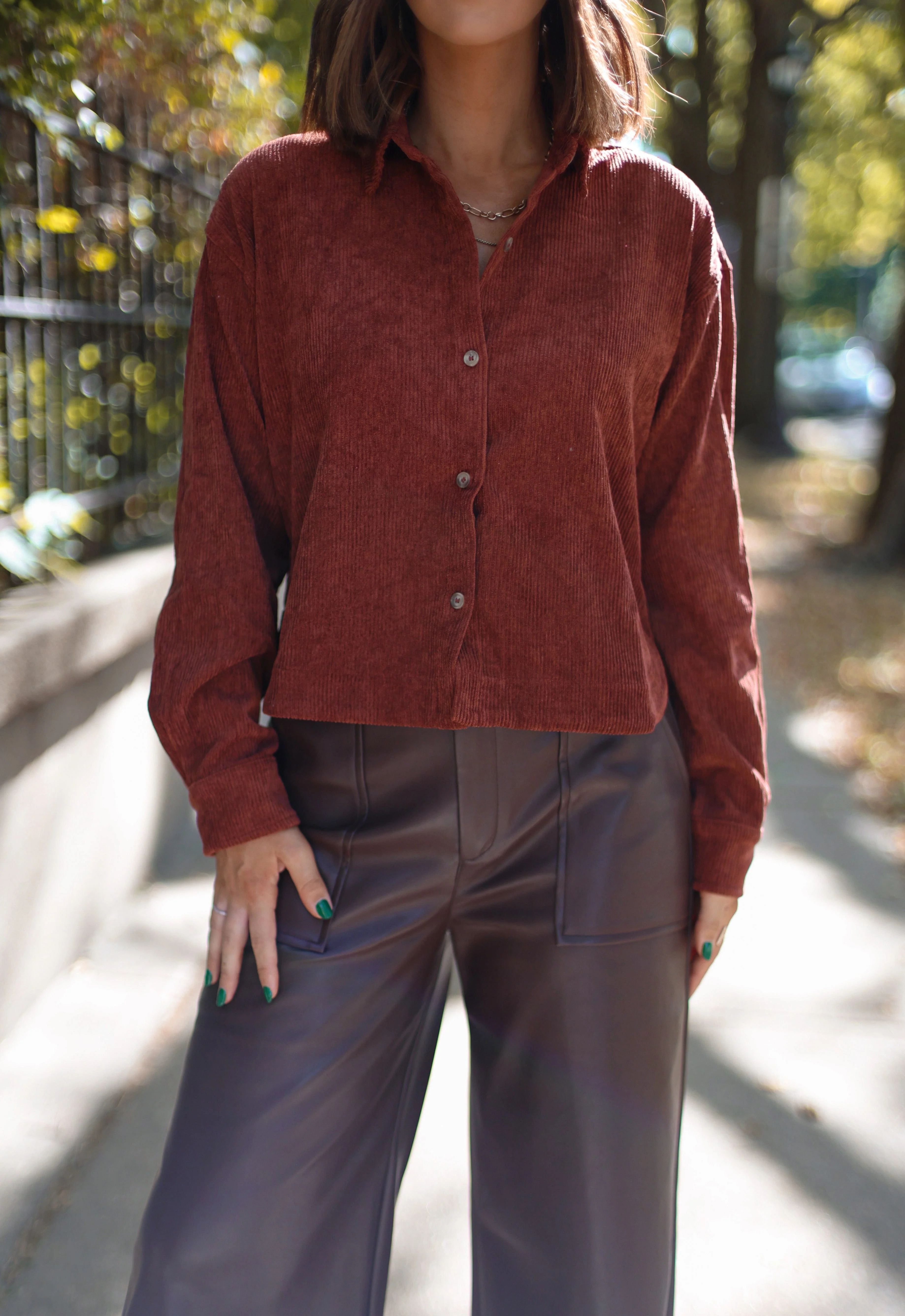 Cropped Corduroy Button Up - Image 3