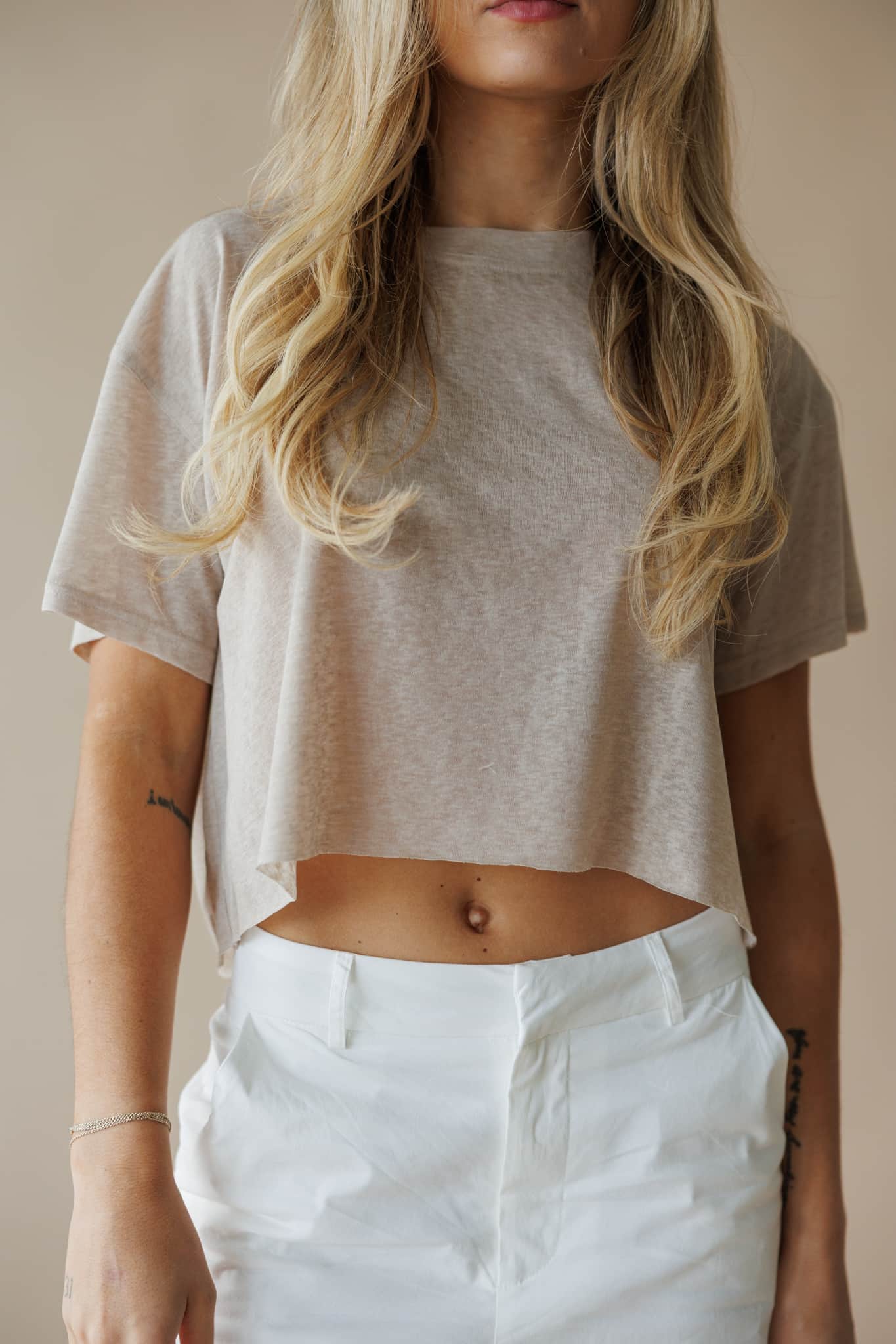 Cropped Raw Hem Tee - Image 2