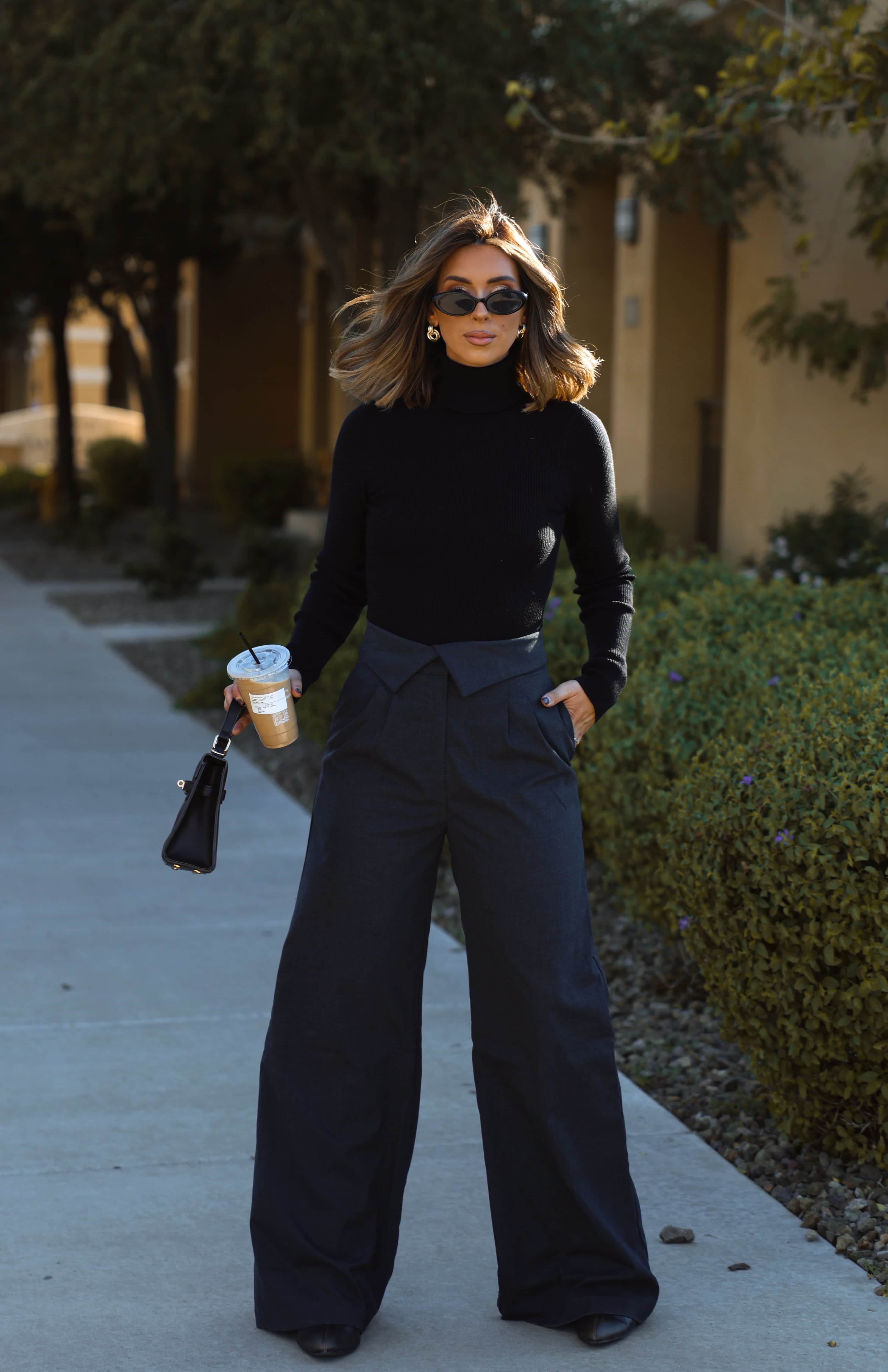 Dark Grey Linen Fold Over Pants - Image 5