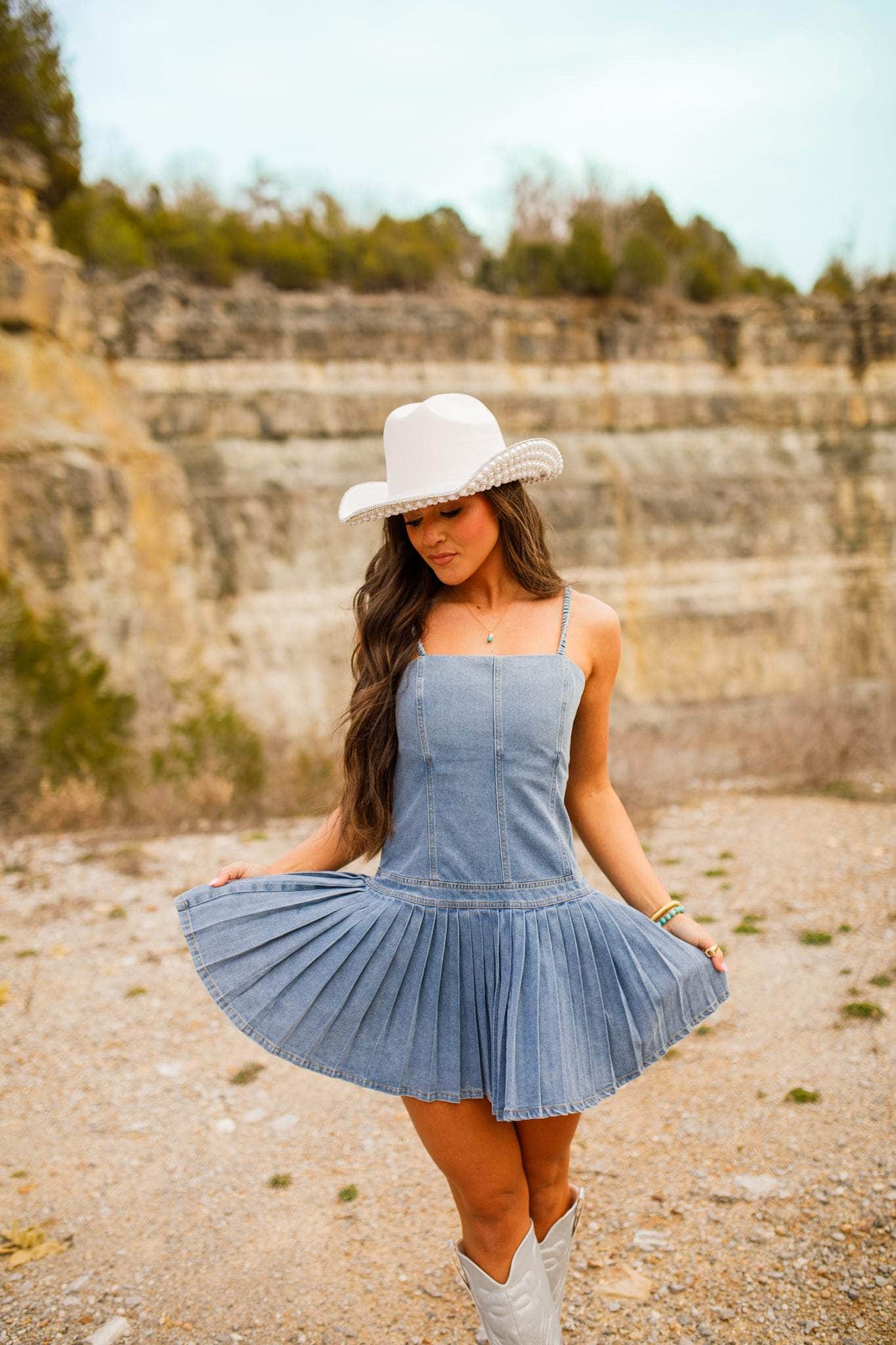 Denim Drop Waist Dress - Image 4