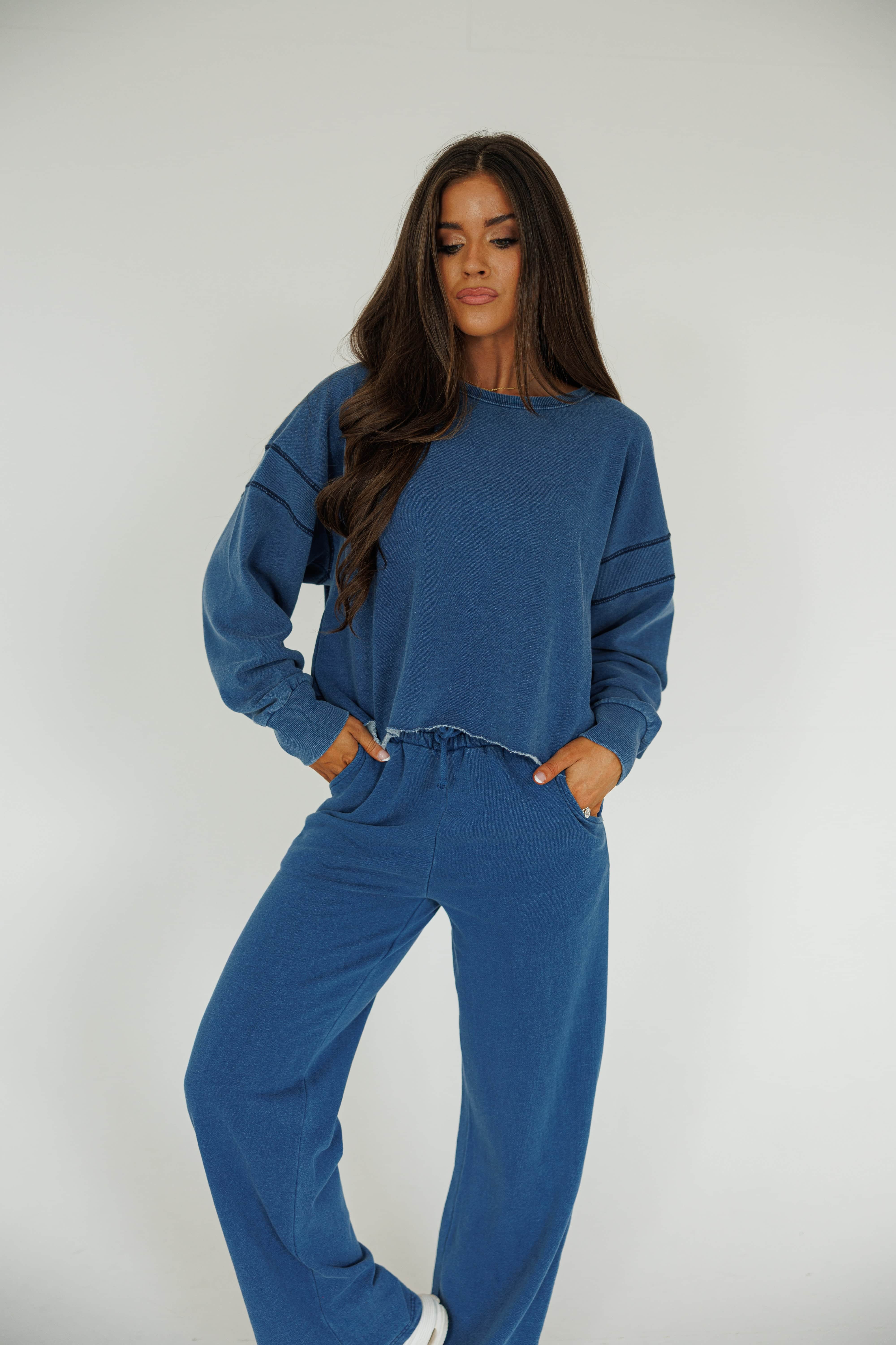 Denim Wash Cutout Back Sweatshirt