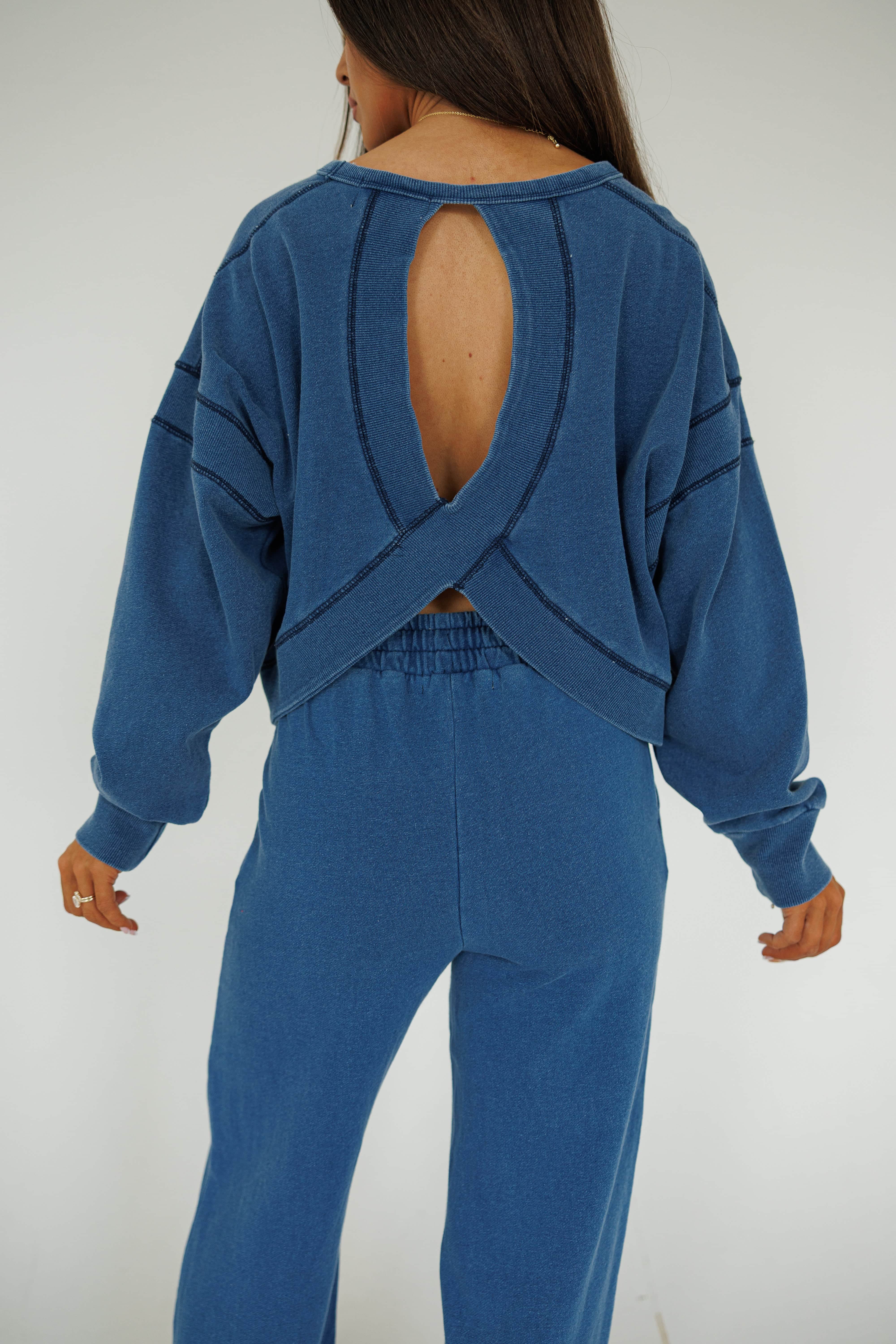 Denim Wash Cutout Back Sweatshirt - Image 2