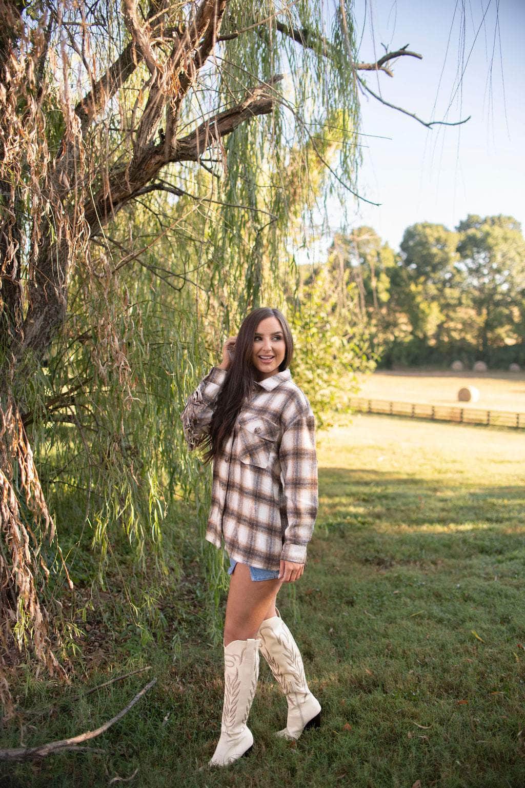 Homestead Fringe Plaid Shacket - Image 7