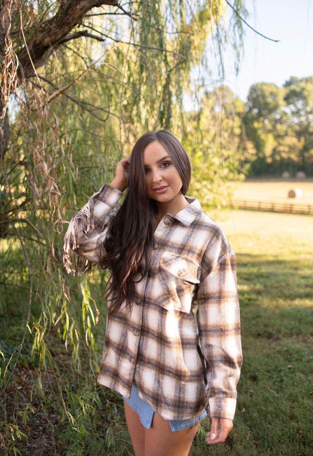 Homestead Fringe Plaid Shacket - Image 9