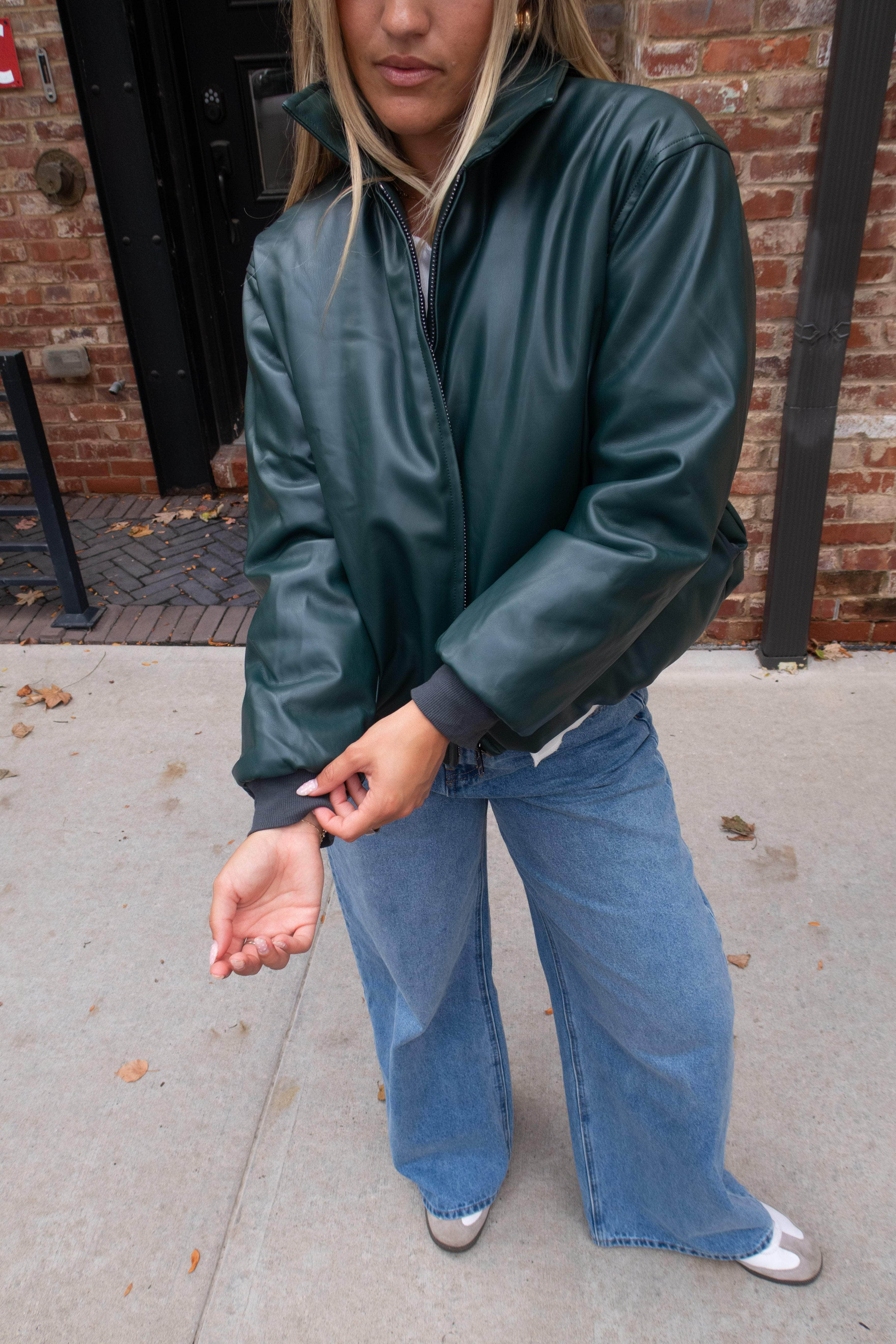 Hunter Green Pleather Jacket - Image 2