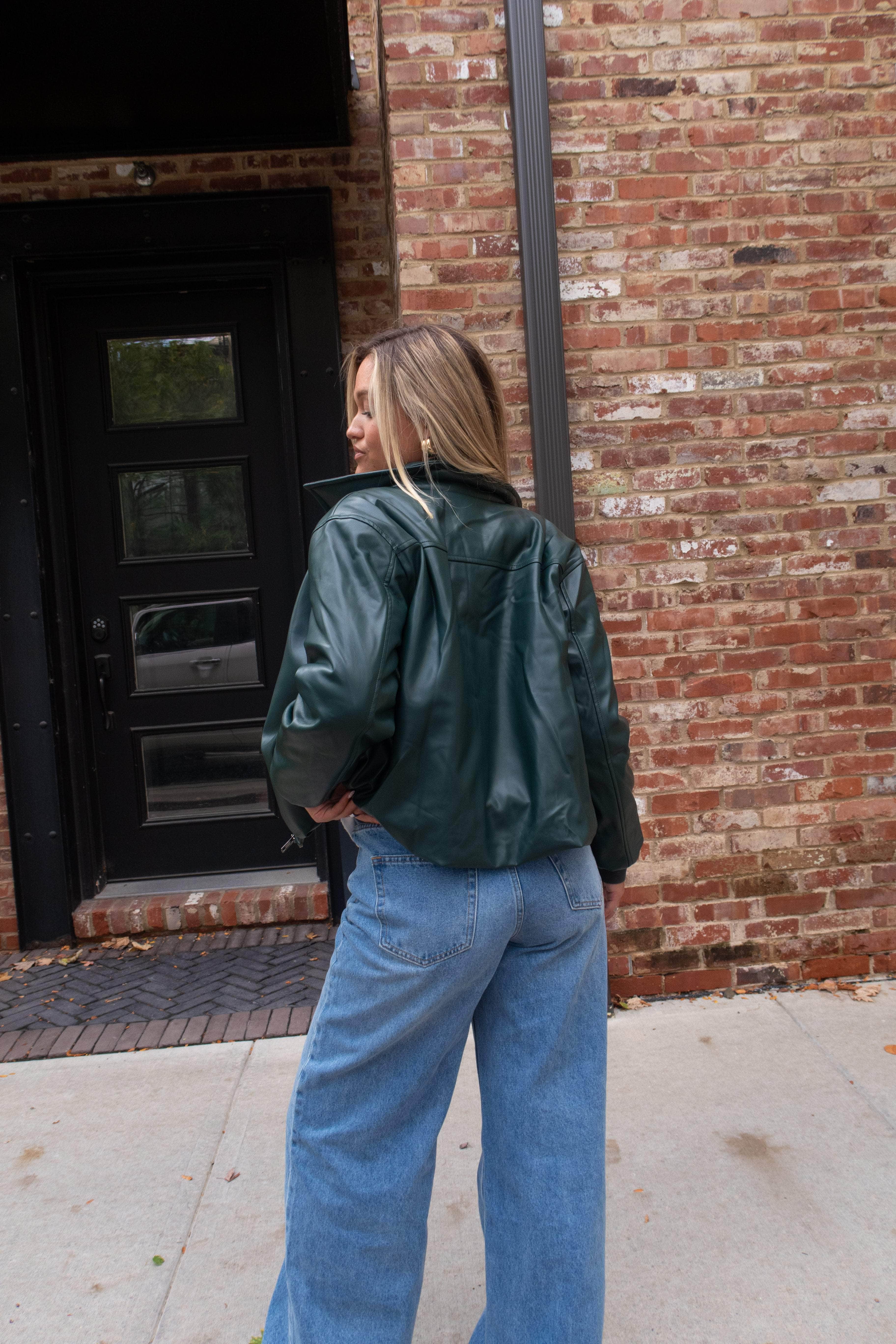 Hunter Green Pleather Jacket - Image 3