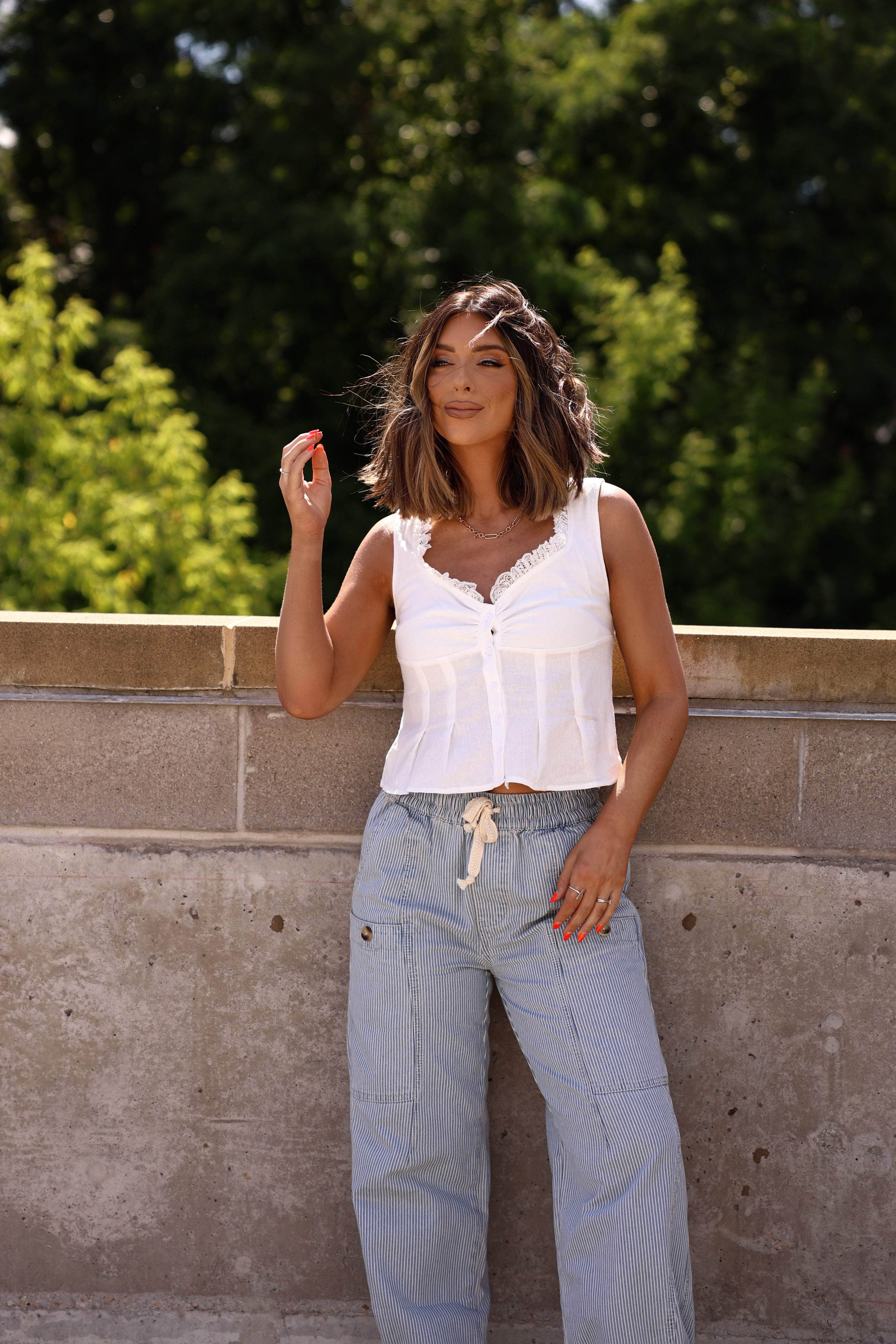 Linen Lace Pleated Tank