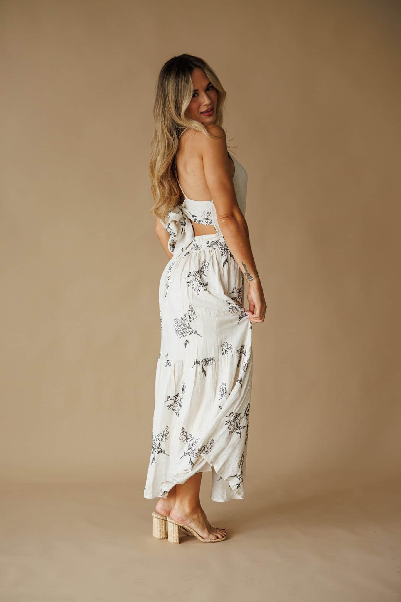 Natural Floral Linen Dress - Image 2