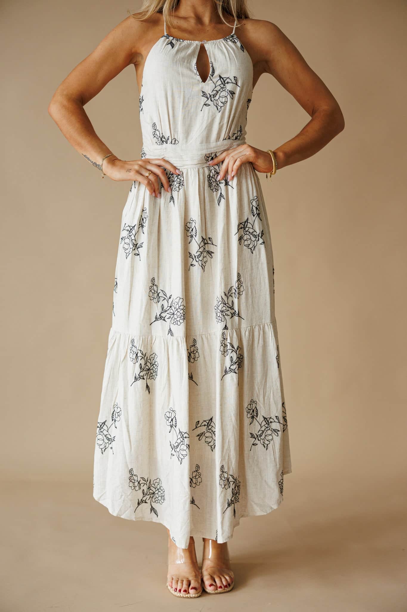 Natural Floral Linen Dress - Image 3