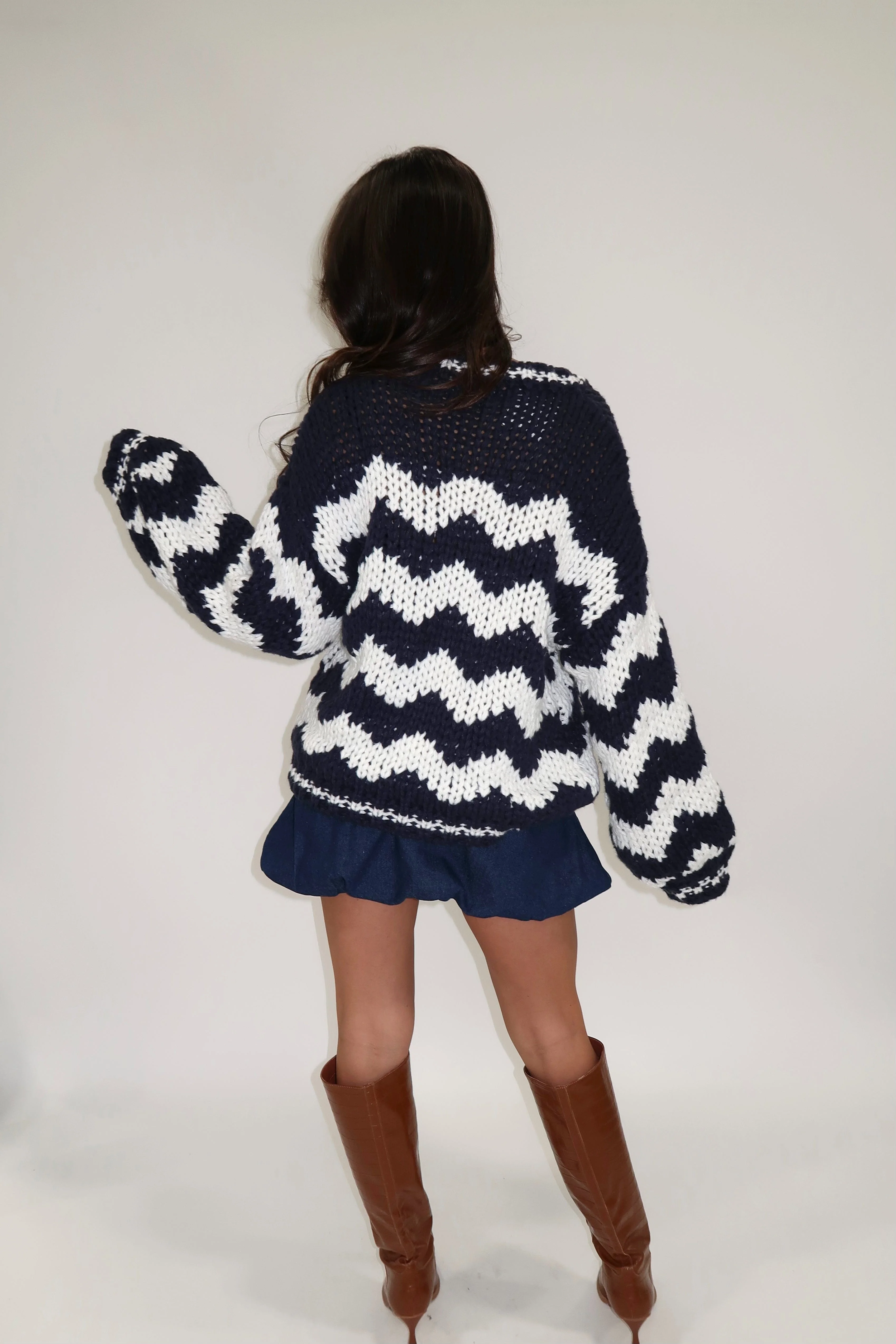 Navy Chevron Knit Sweater - Image 2