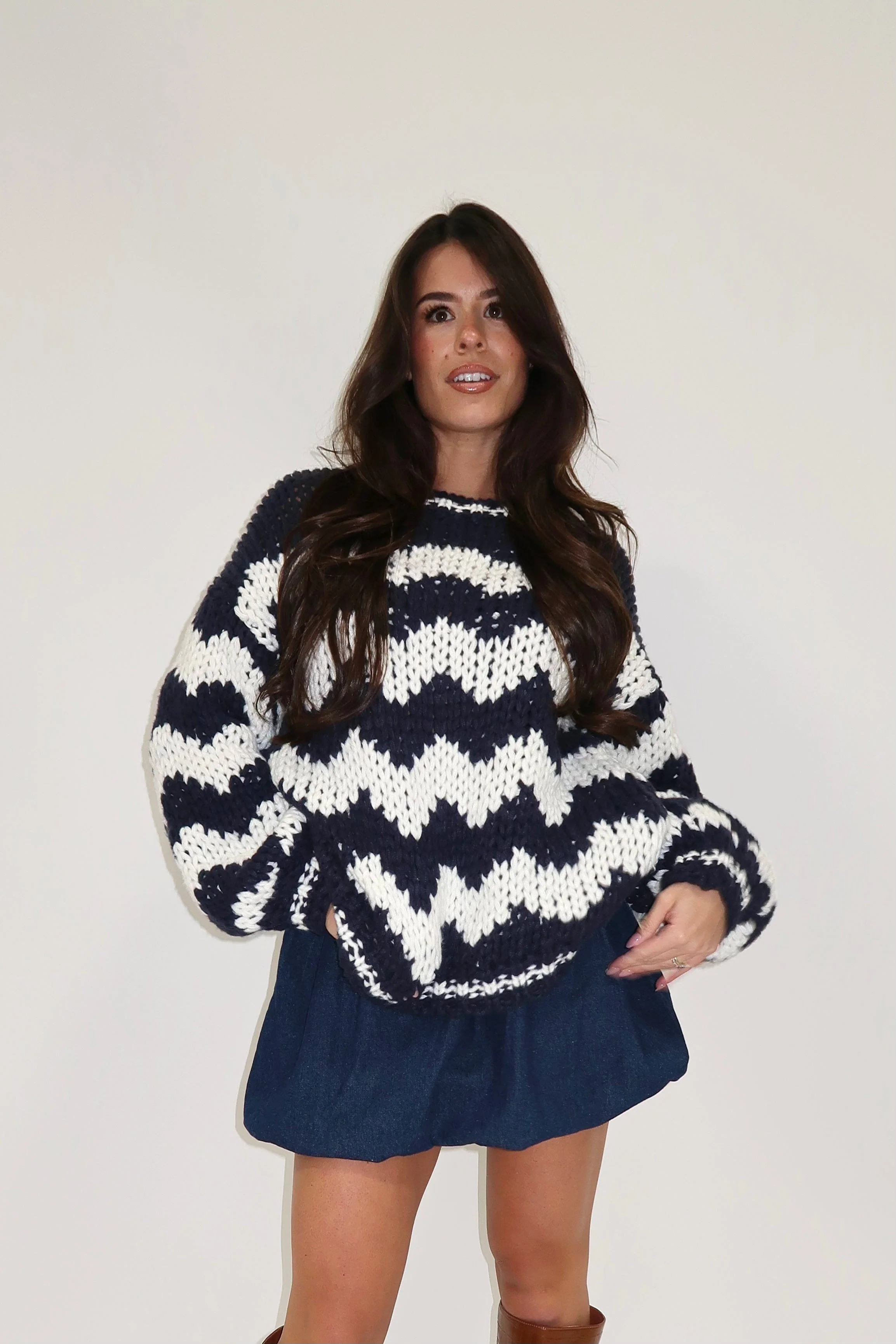 Navy Chevron Knit Sweater - Image 4