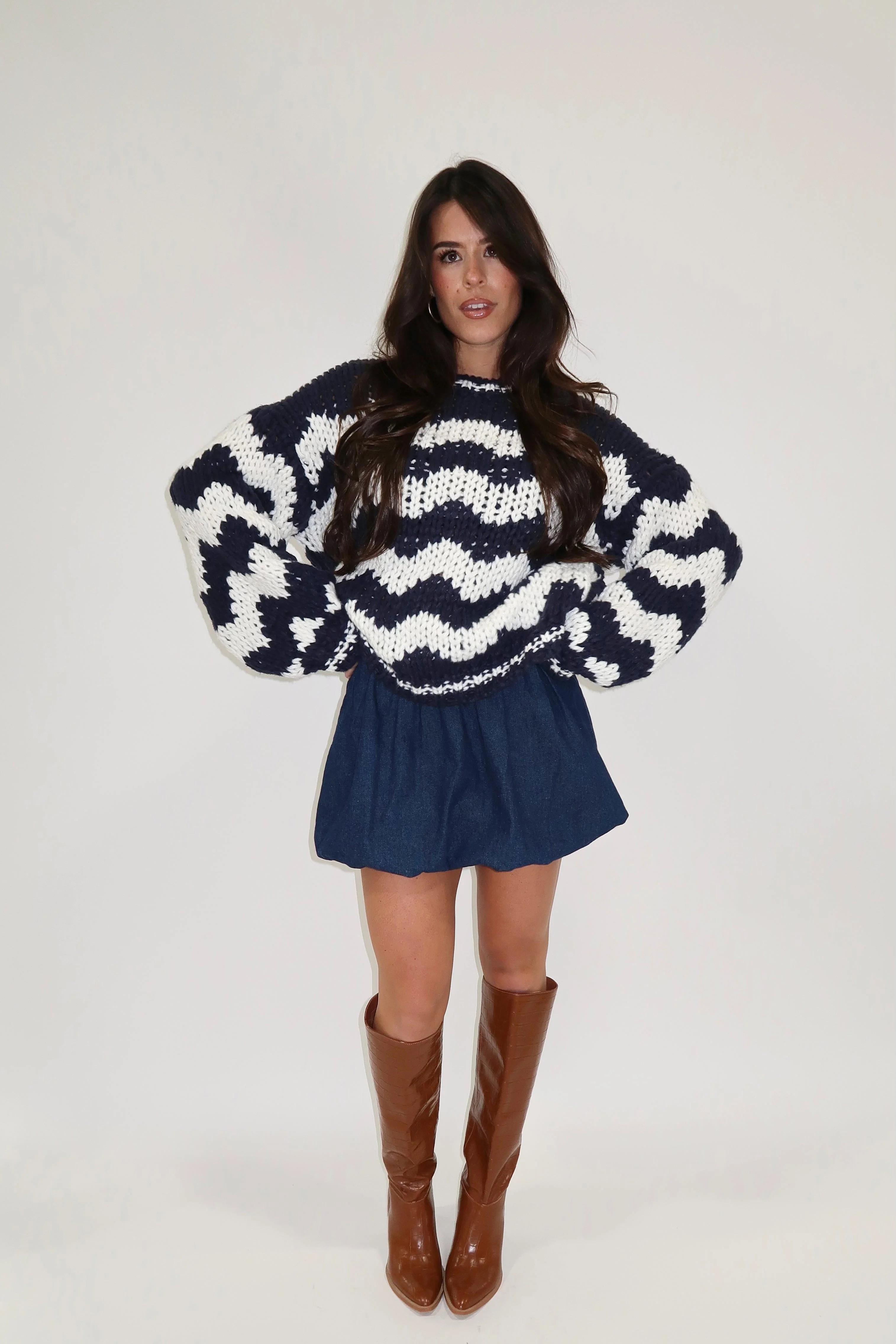 Navy Chevron Knit Sweater - Image 5