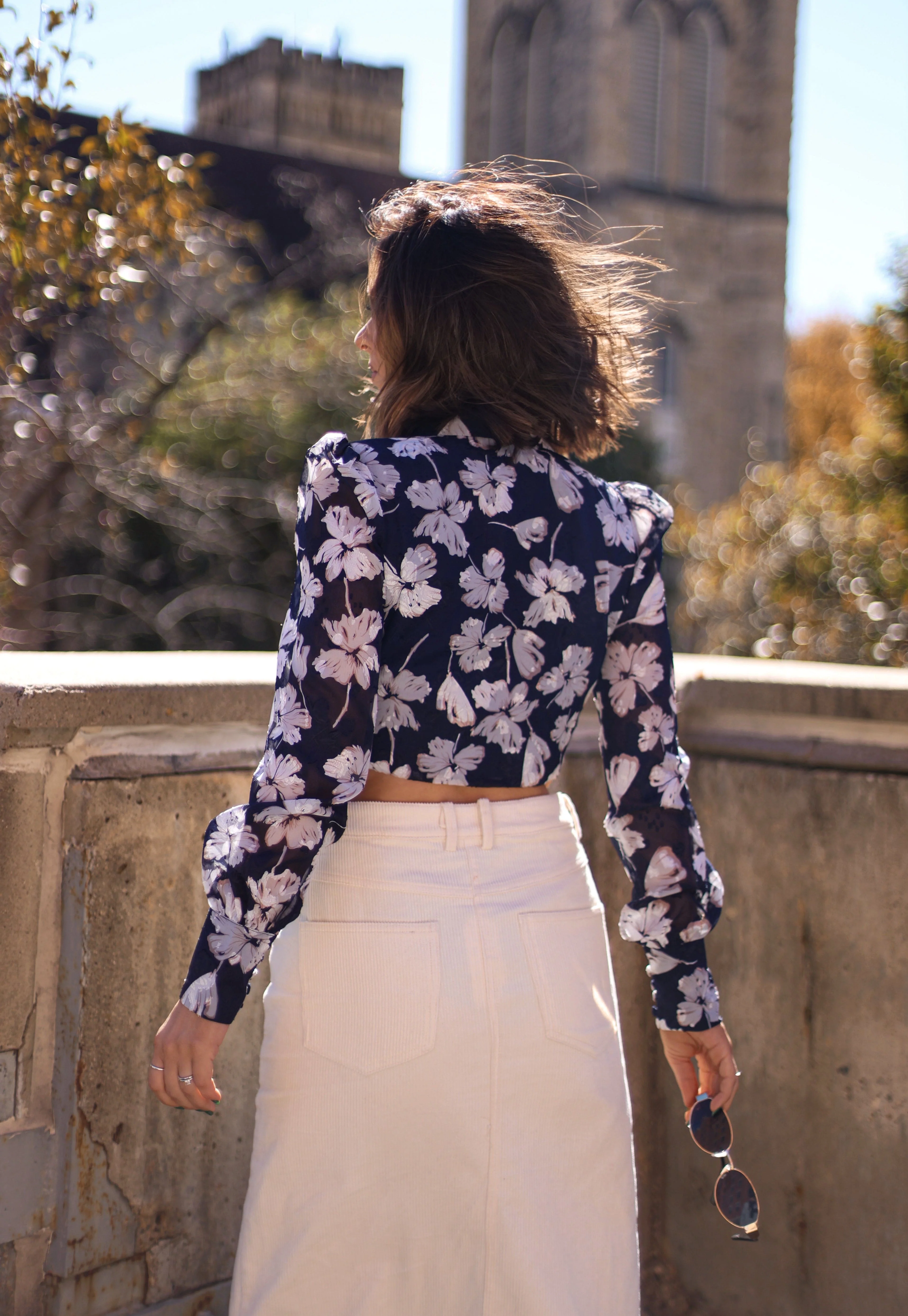 Navy Floral Chiffon Corset Top - Image 3