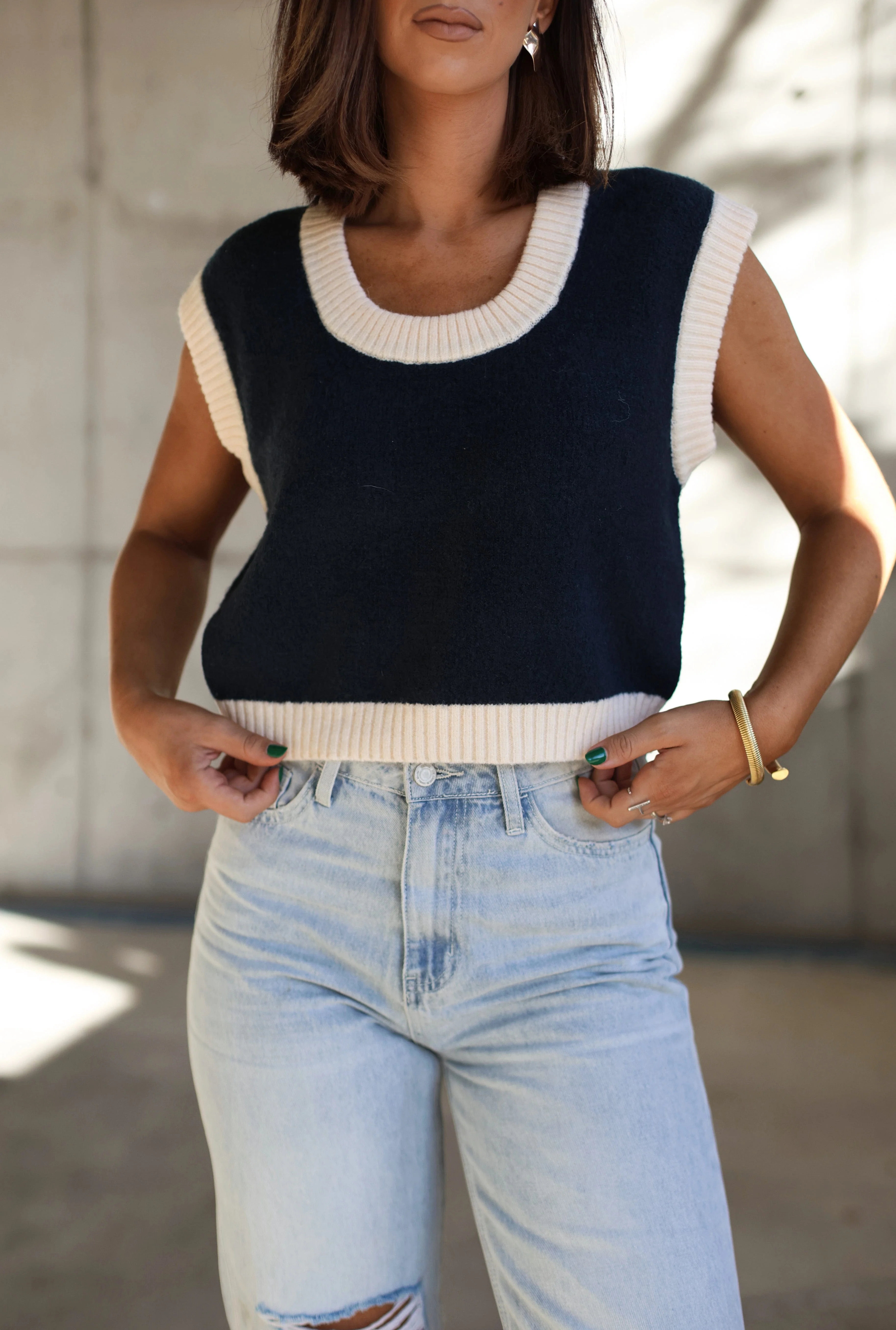 Navy Trim Sweater Vest - Image 3