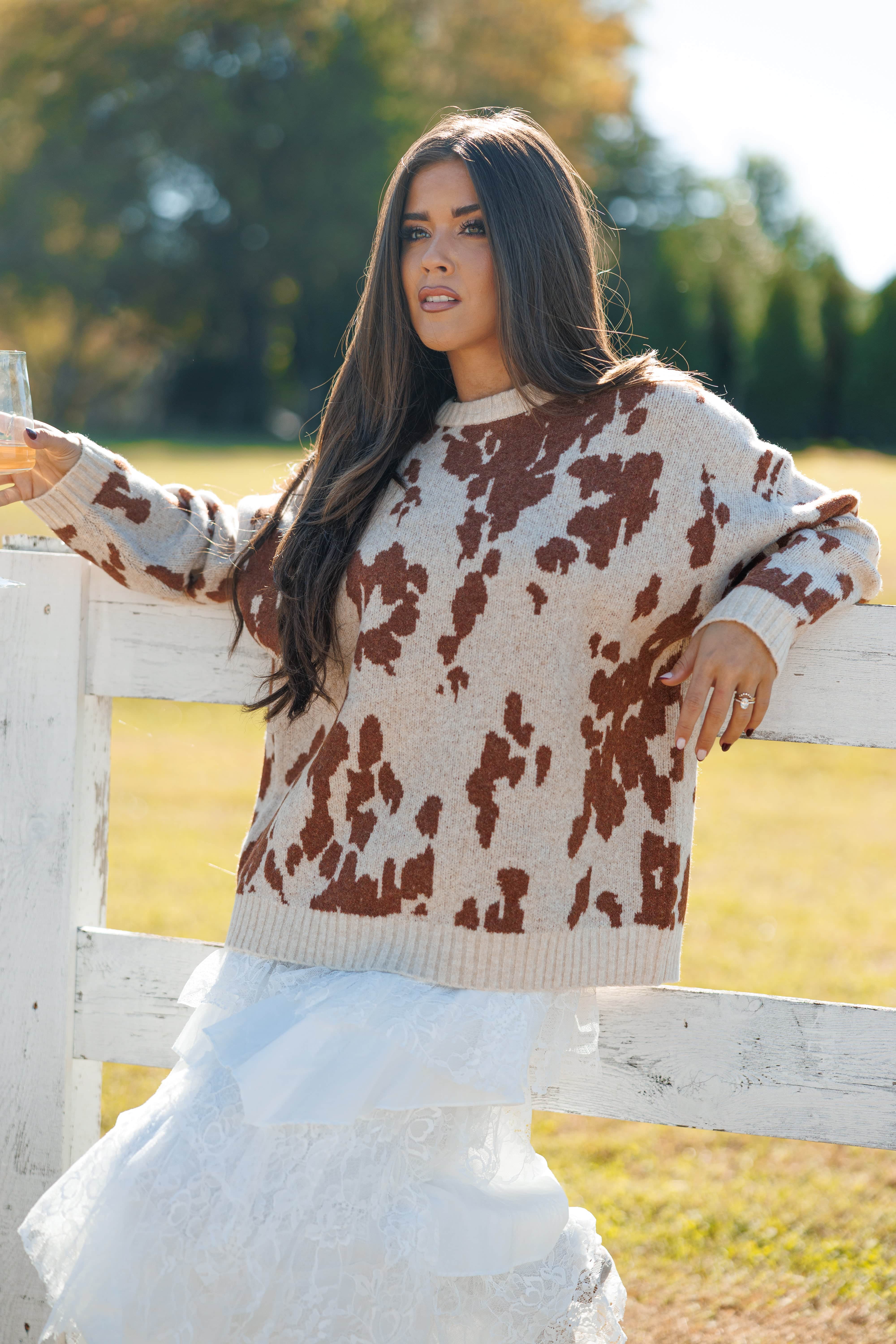 Oversized Cow Print Sweater - Image 3
