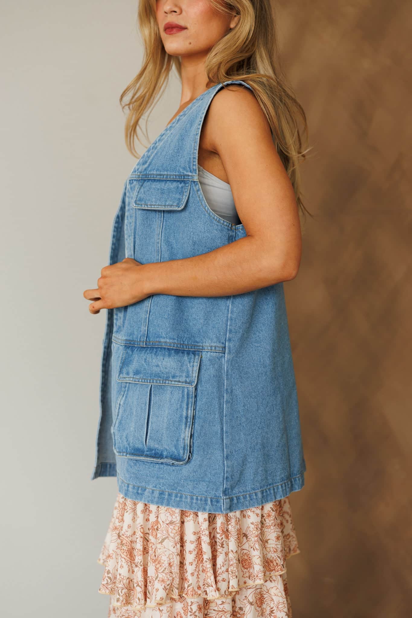 Oversized Denim Pocket Vest - Image 4