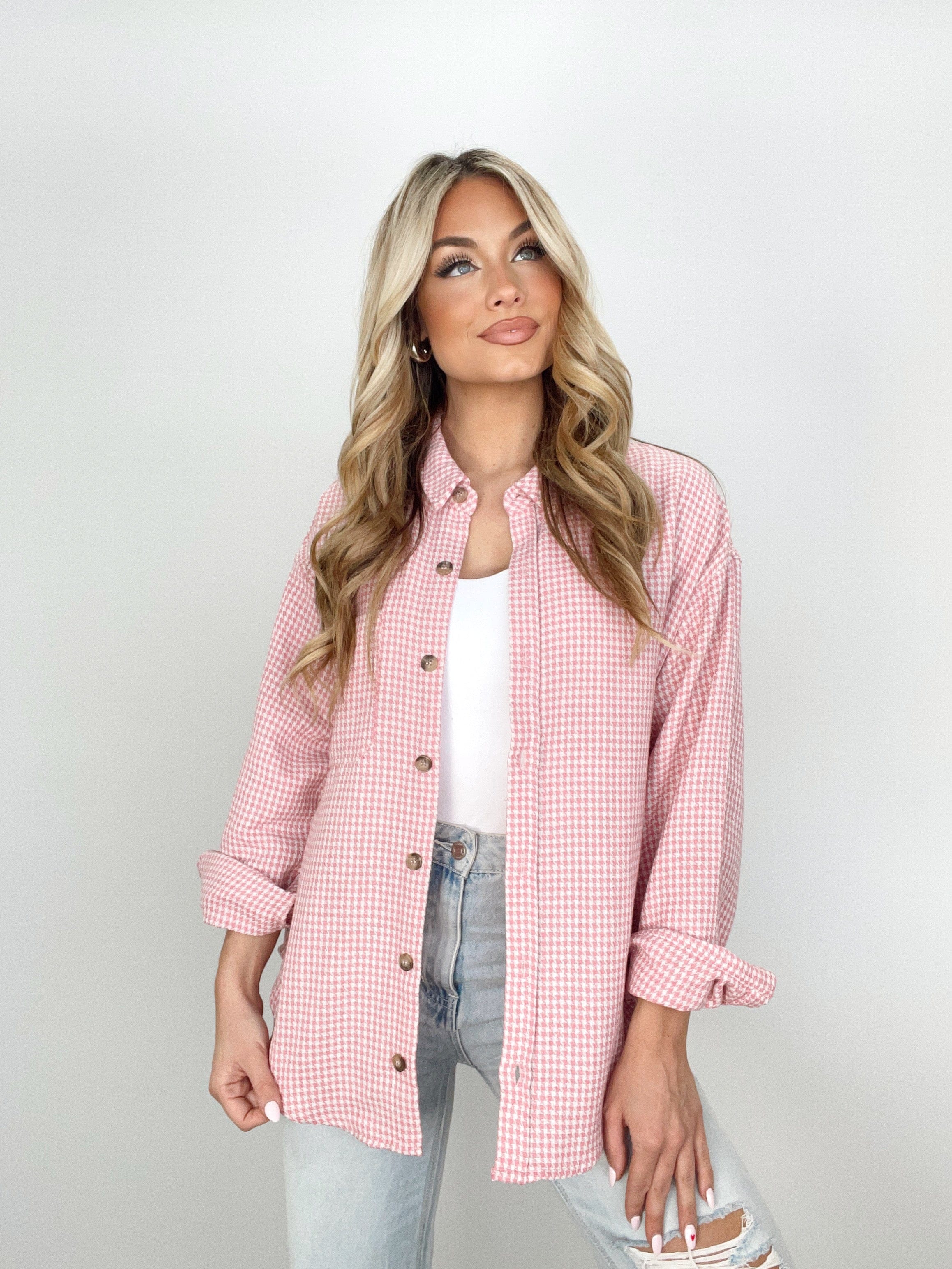 Pink Houndstooth Shacket - Image 3