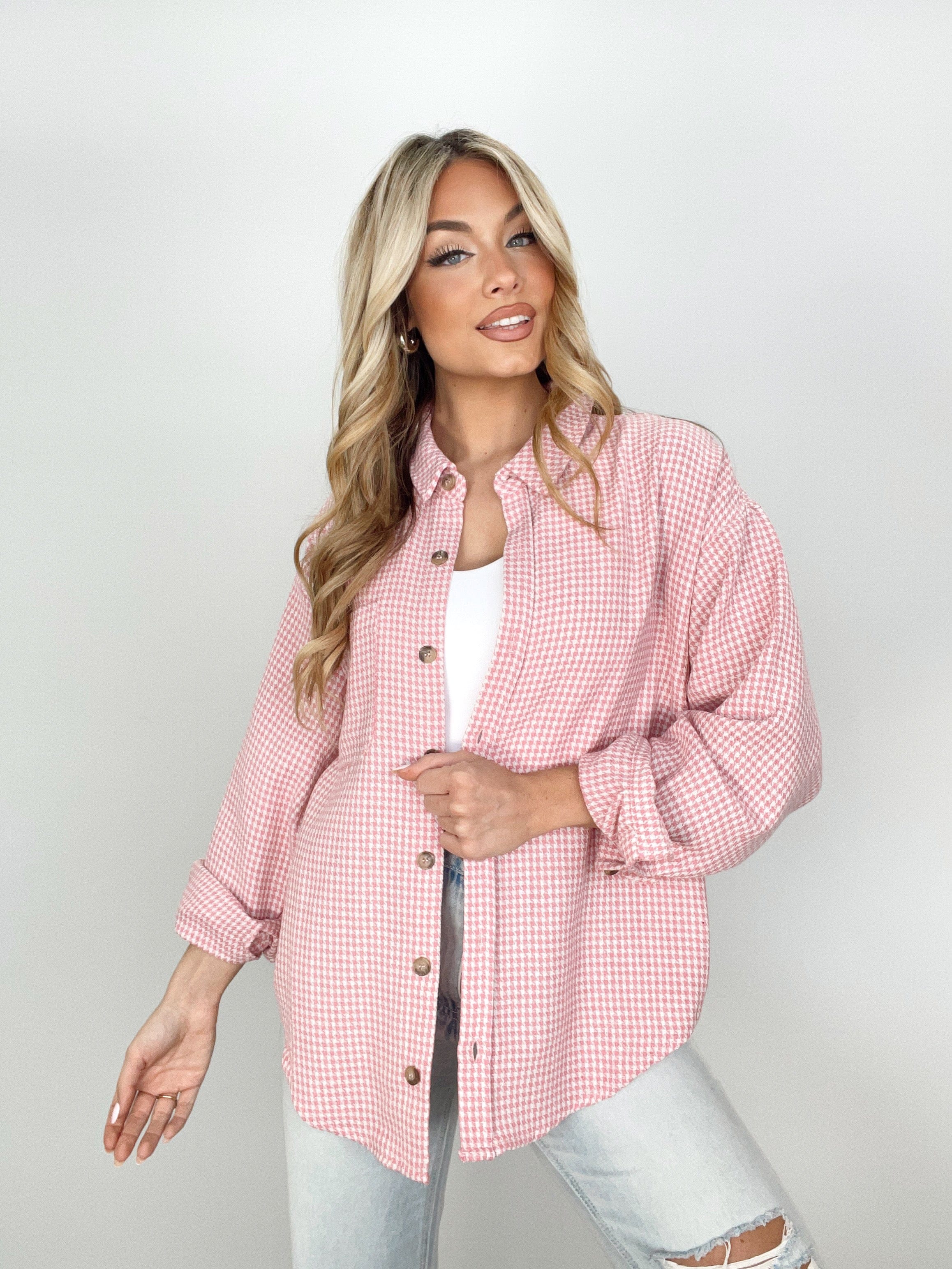 Pink Houndstooth Shacket - Image 6