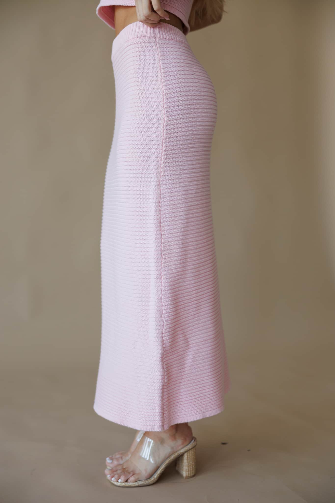 Pink Ribbed Sweater Midi Skirt - Image 3