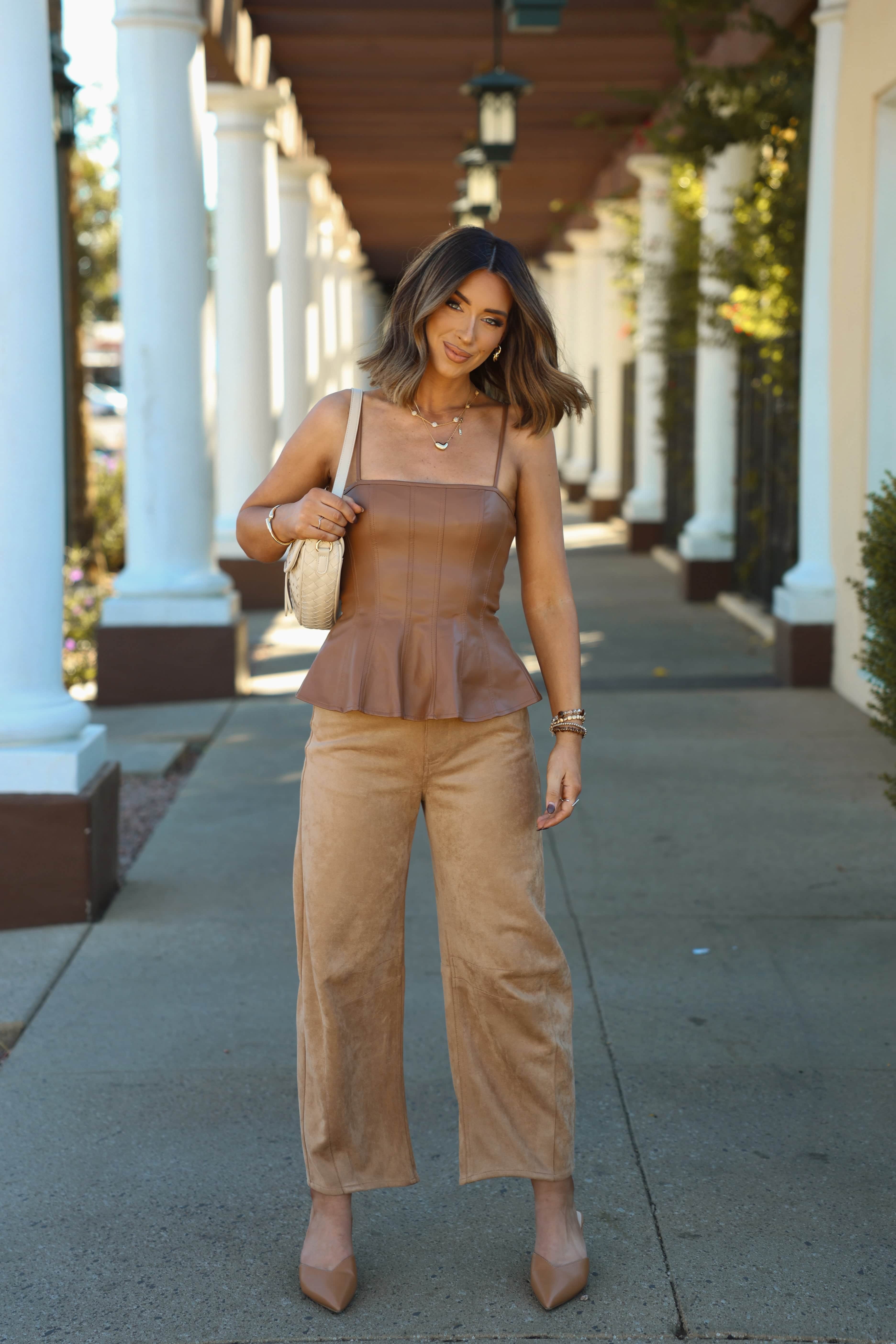 Caramel Leather Peplum Top - Image 3