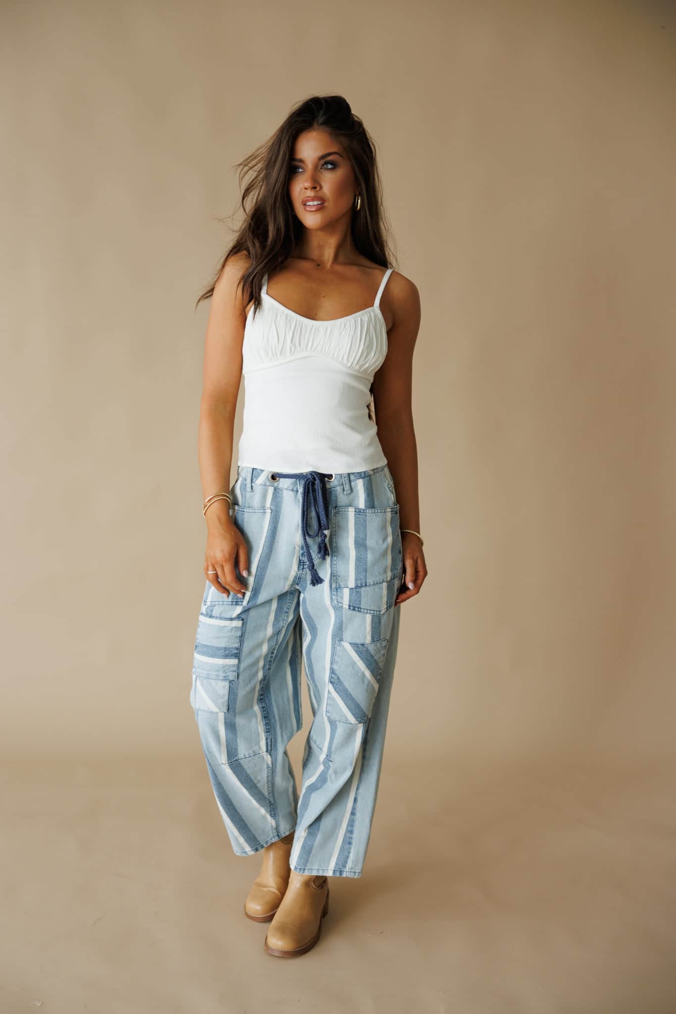 [Pre-Order!] Striped Tapered Barrel Pocket Pants - Image 3