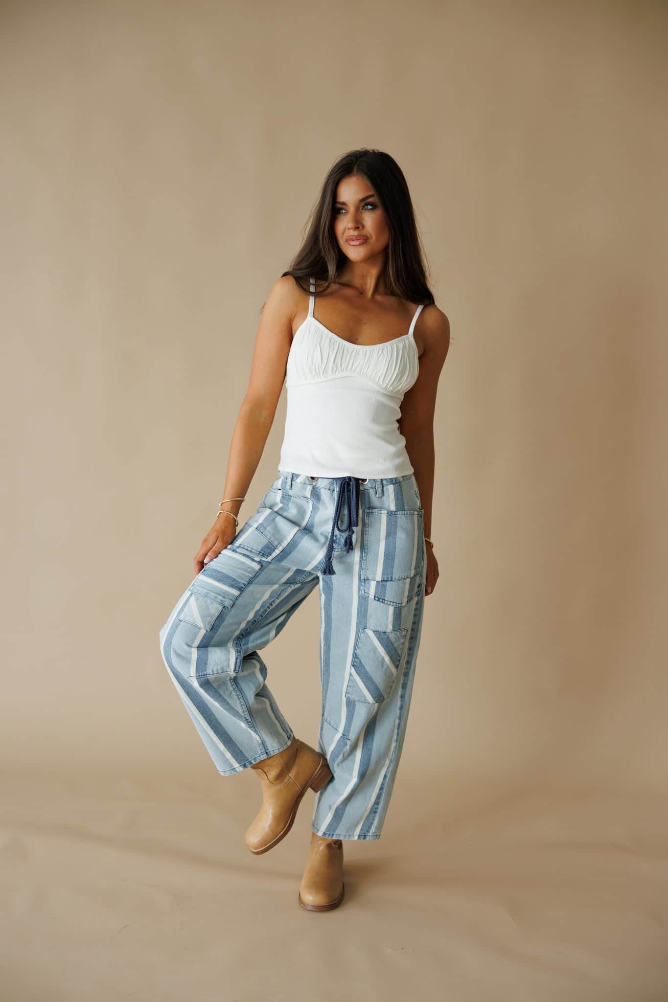 [Pre-Order!] Striped Tapered Barrel Pocket Pants - Image 4