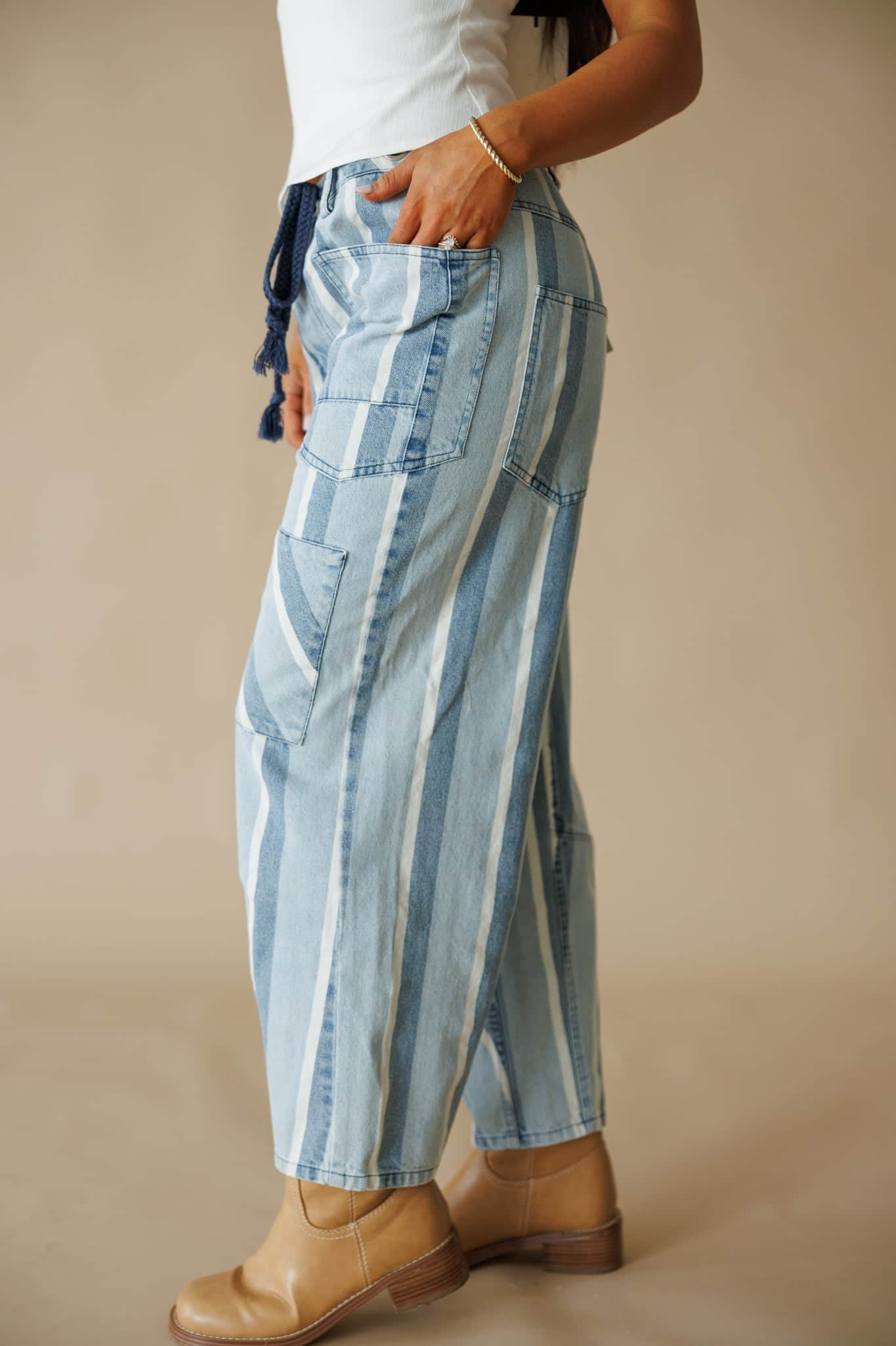 [Pre-Order!] Striped Tapered Barrel Pocket Pants - Image 5