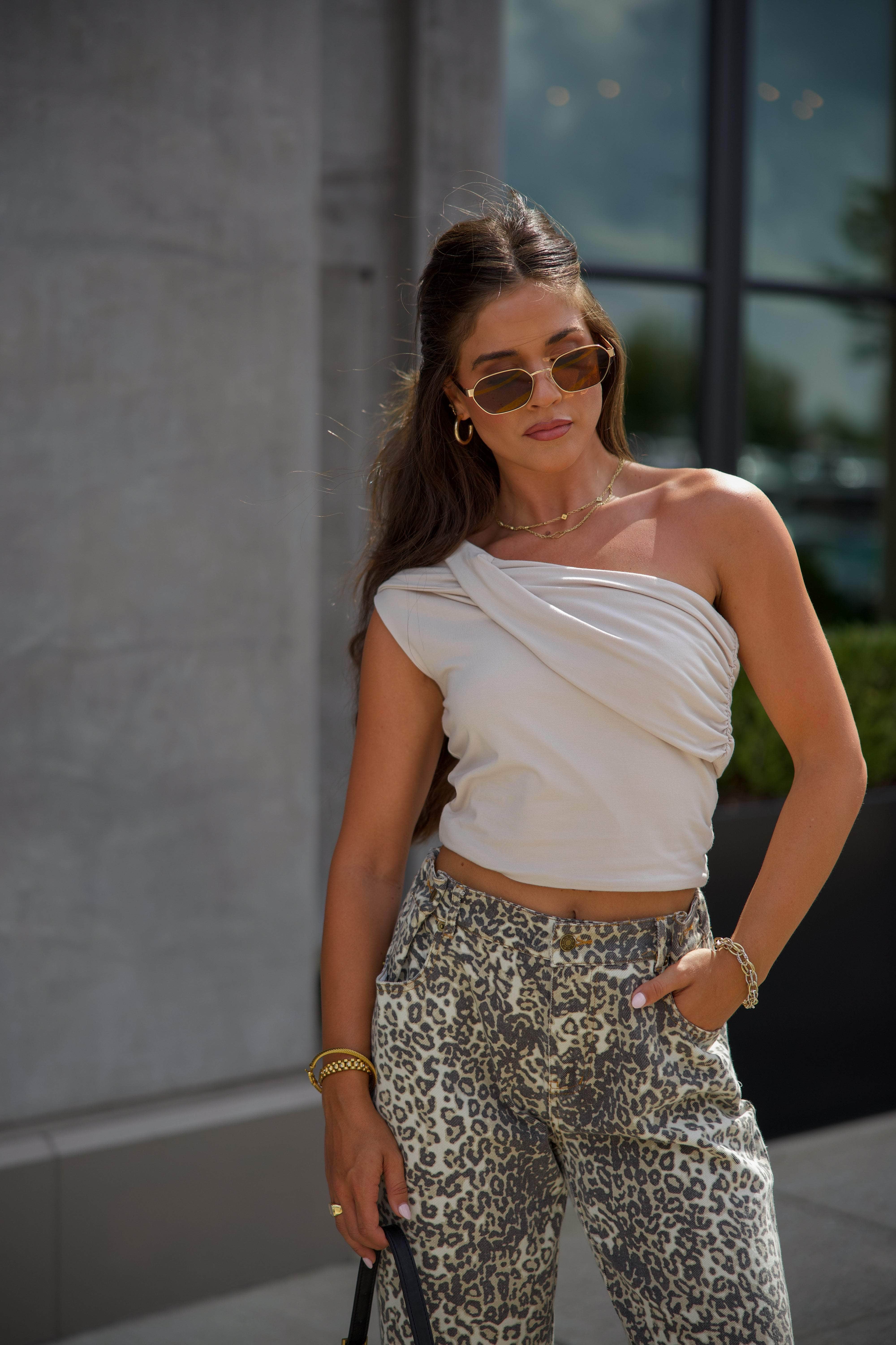 Sand Asymmetrical Shoulder Top - Image 4