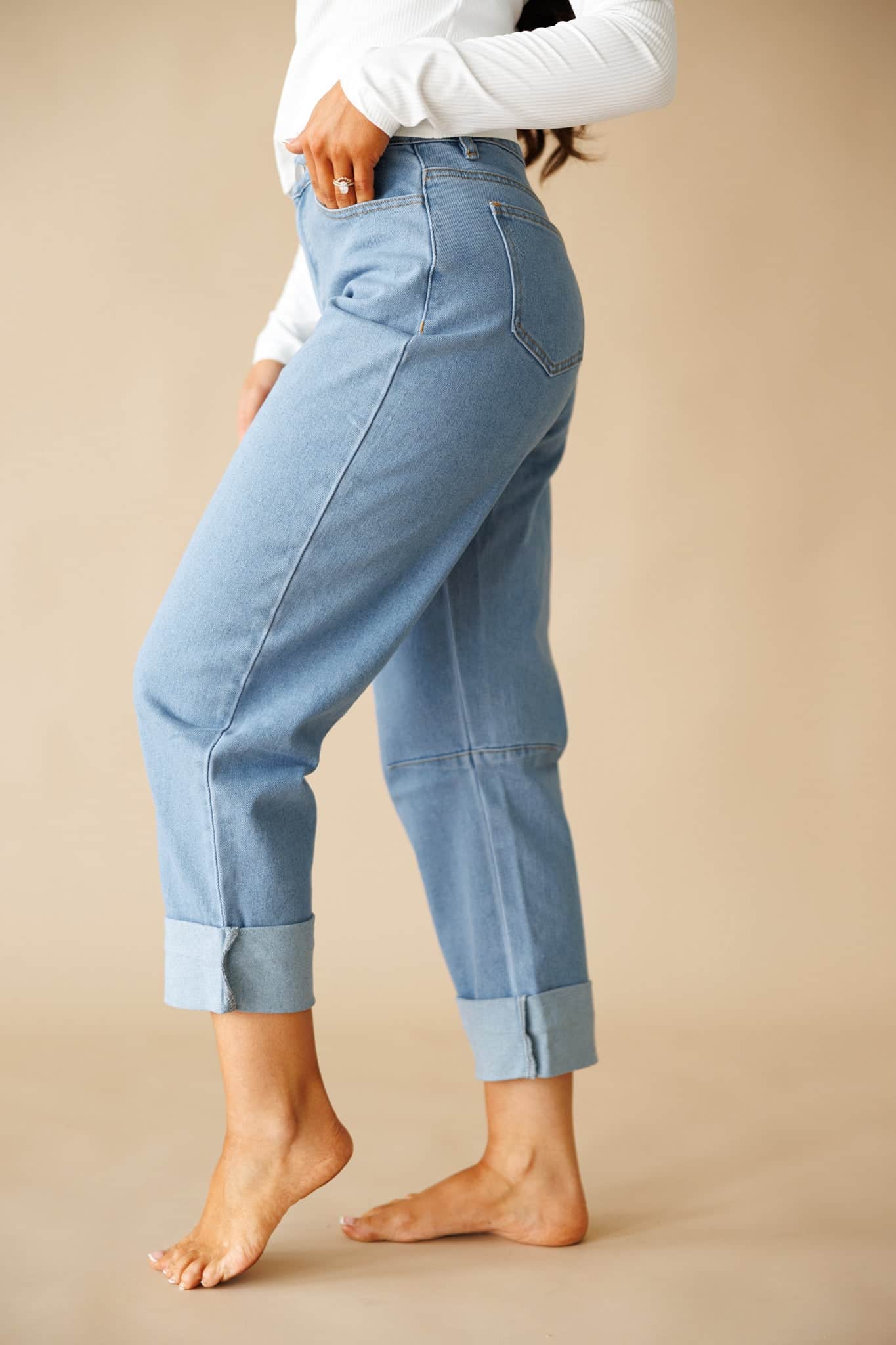 Light Denim Barrel Denim Pants - Image 5