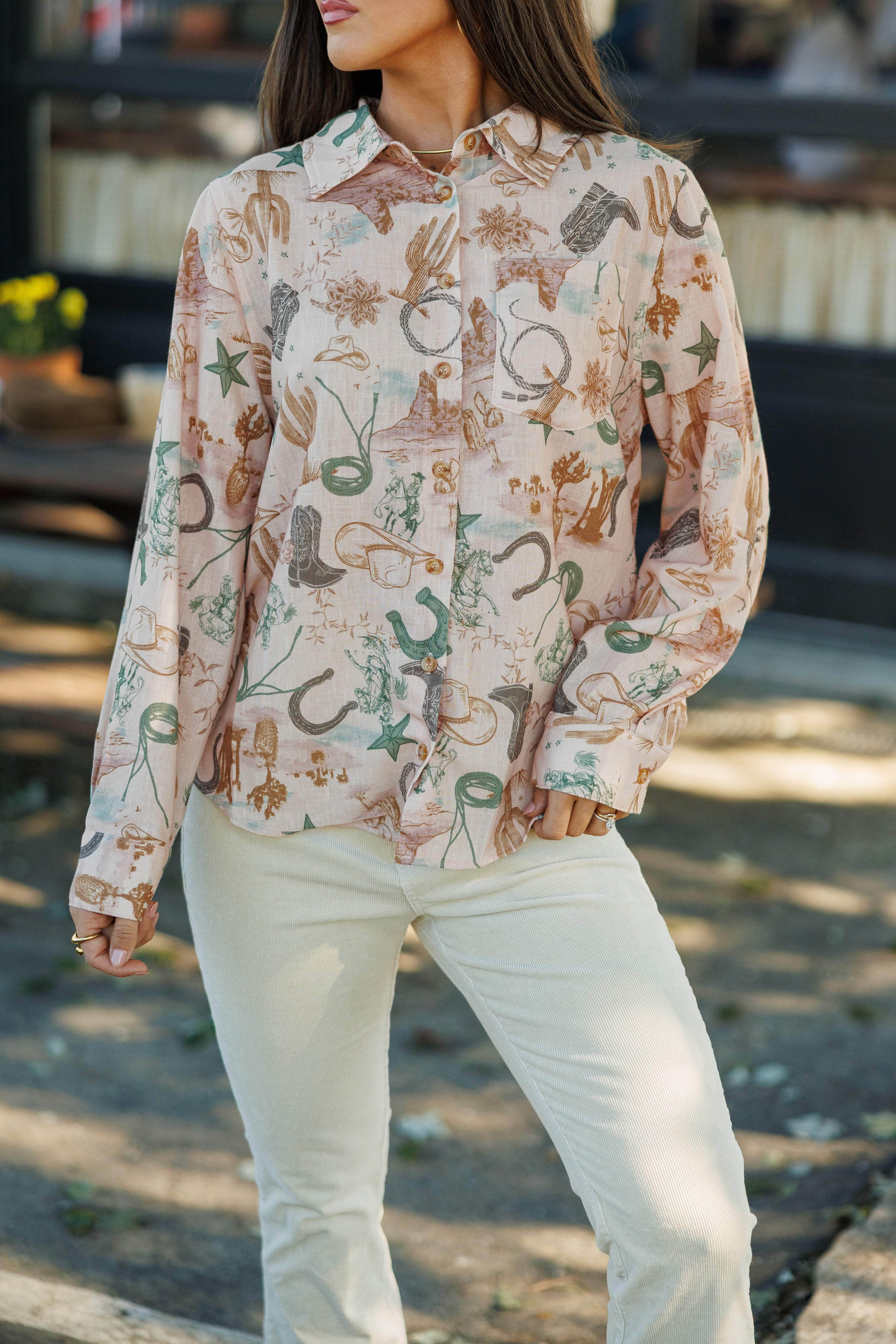 Western Print Button Down Shirt - Image 3